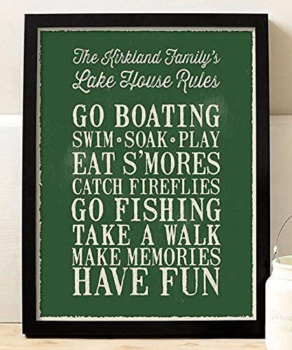 Lake House Rules Paper Art Print - Personalized Rustic Coastal Wall Decor for Lake House, Wedding Gift & Shiplap Themed Home | Perfect for Living Room, Bedroom, or Cottage Style Interior Design