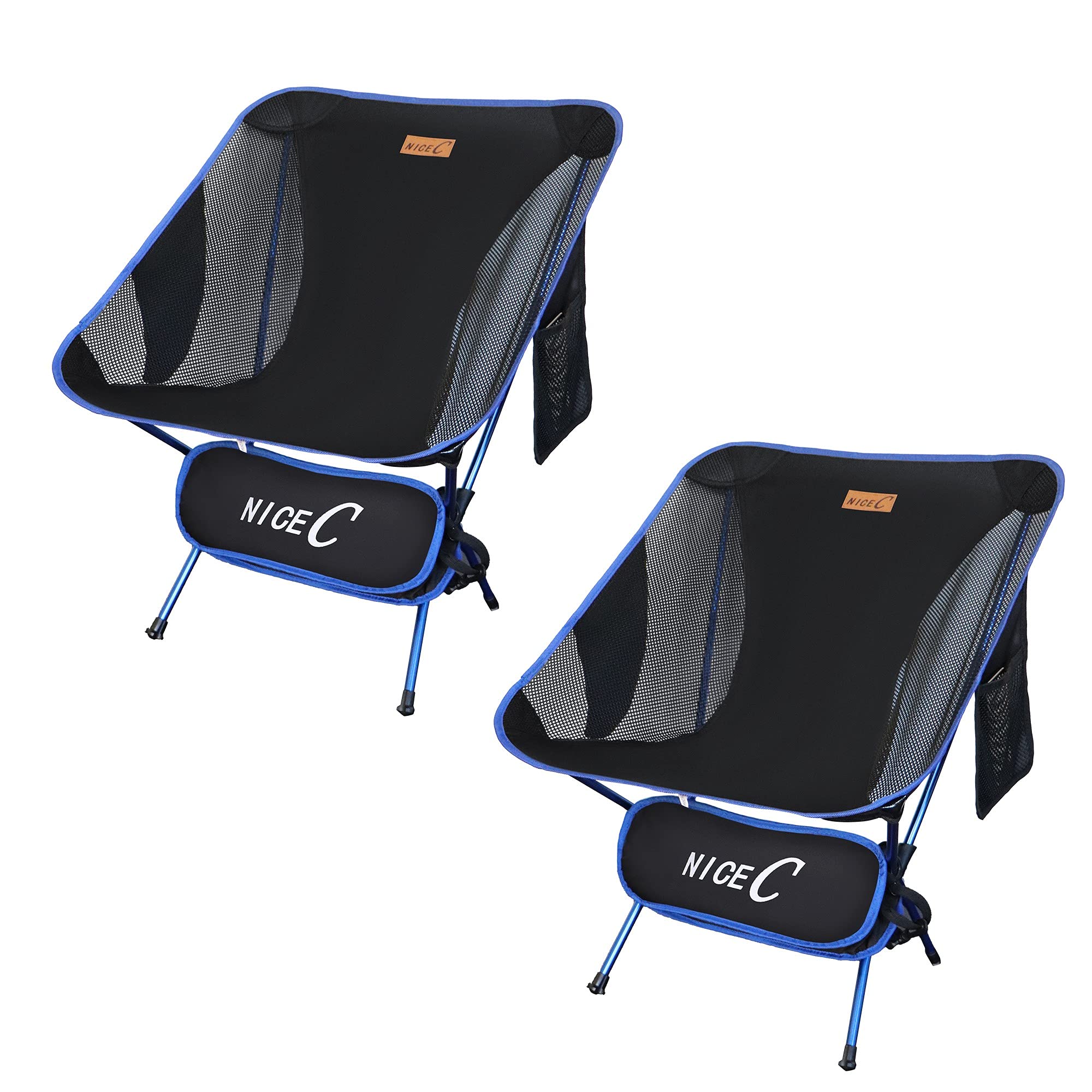 Premium Ultralight Folding Camping Chairs for Adults - Portable Compact Outdoor Chairs with 2 Storage Pockets & Carry Bag - Perfect for Camping, Hiking, Travel, Picnics, Beach, Festivals & Backyard (2-Pack, Blue)