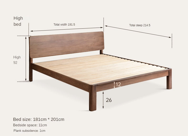 Premium Black Walnut Solid Wood Bed Frame - Queen Size, Handcrafted Hardwood Bed with Sturdy Support - Perfect for Master Bedroom, Guest Room & Farmhouse Decor