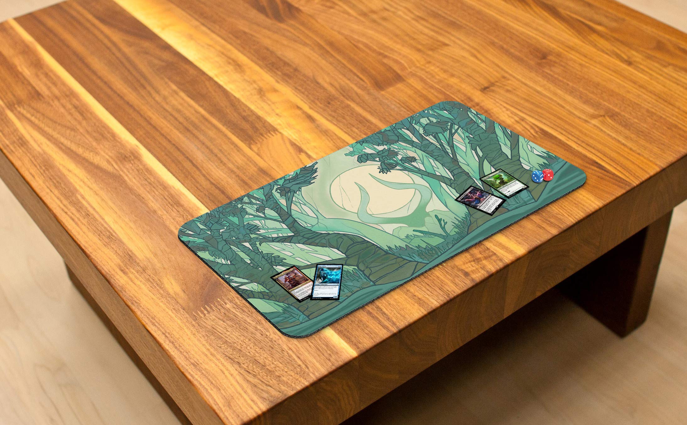 Forest Mana Scenery Stained Glass Stitched MTG Playmat - Magic The Gathering Playmat for MTG, YuGiOh & TCG Games - Premium Original Playmat Art Design - Perfect for Card Game Tournaments & Home Gaming Sessions