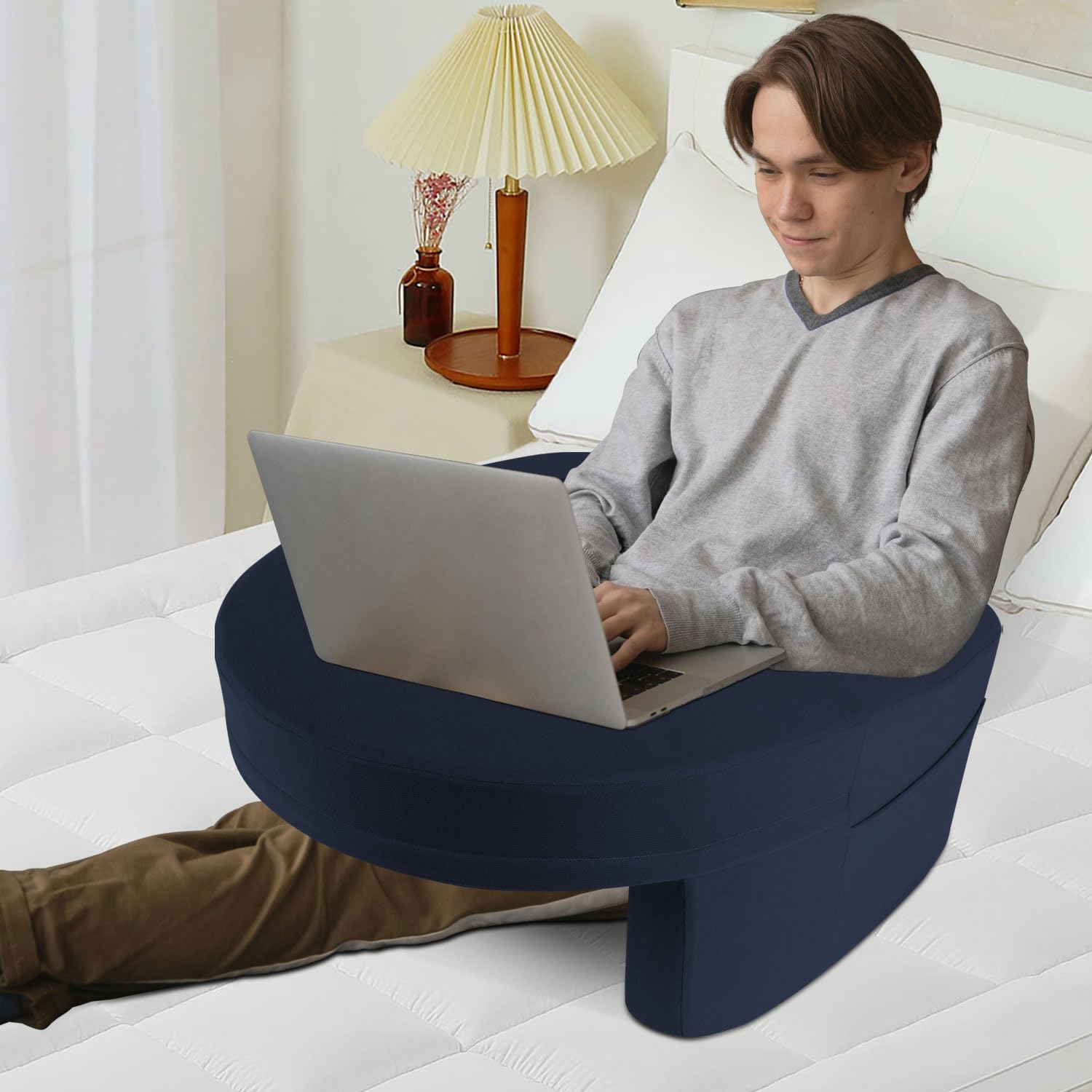 Foam Lap Desk Pillow - Ergonomic Arm Rest Cushion for Gaming, Reading & Watching TV | Portable Laptop Support Pillow | Perfect for Bed, Sofa & Office Use (Gray)