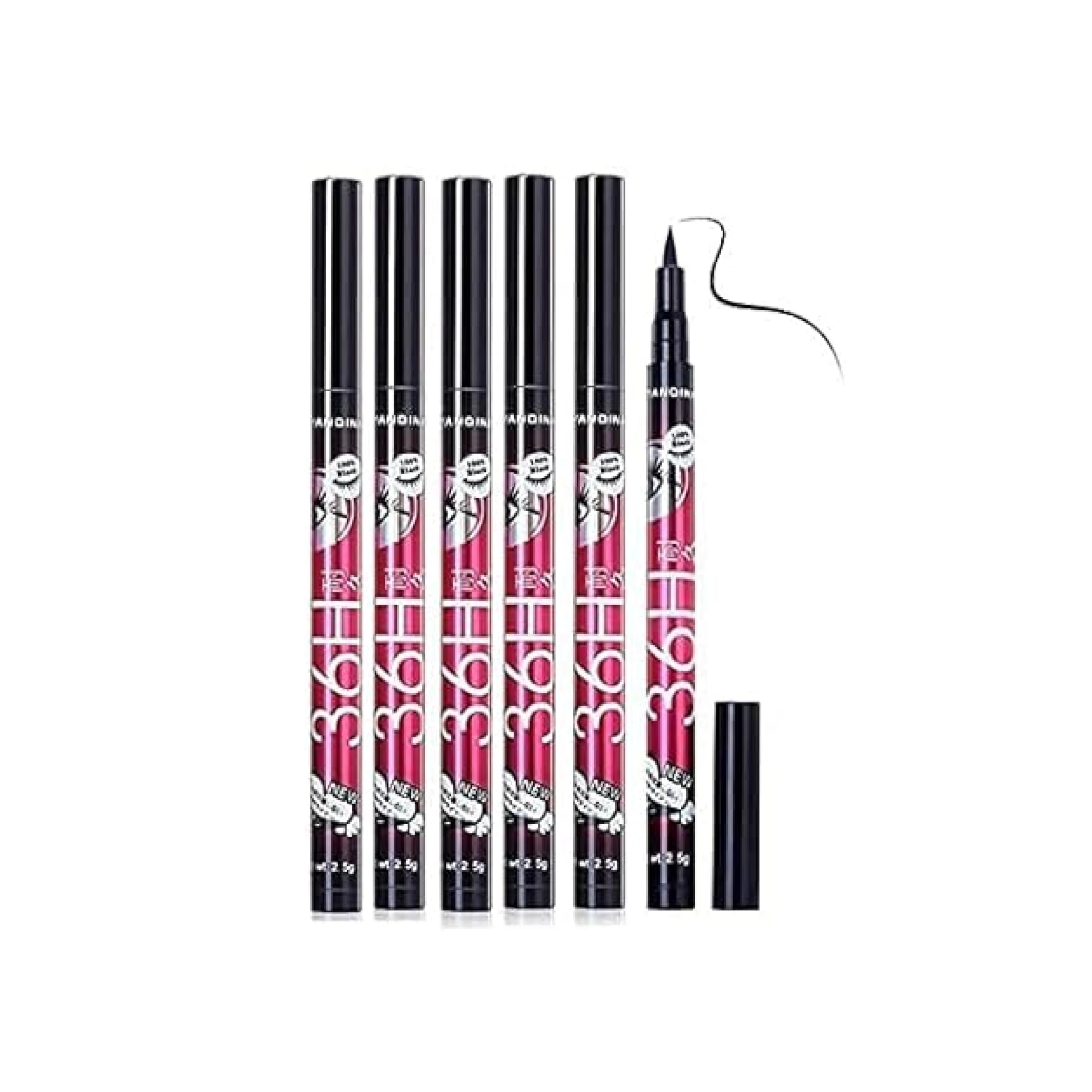 36H Waterproof Liquid Eyeliner - Ultra-Precise Long Lasting Eyeliner Pencil (Black, 6 Pack) | Smudge-proof & Water-resistant for All-Day Wear | Perfect for Daily Makeup, Party Looks & Professional Use