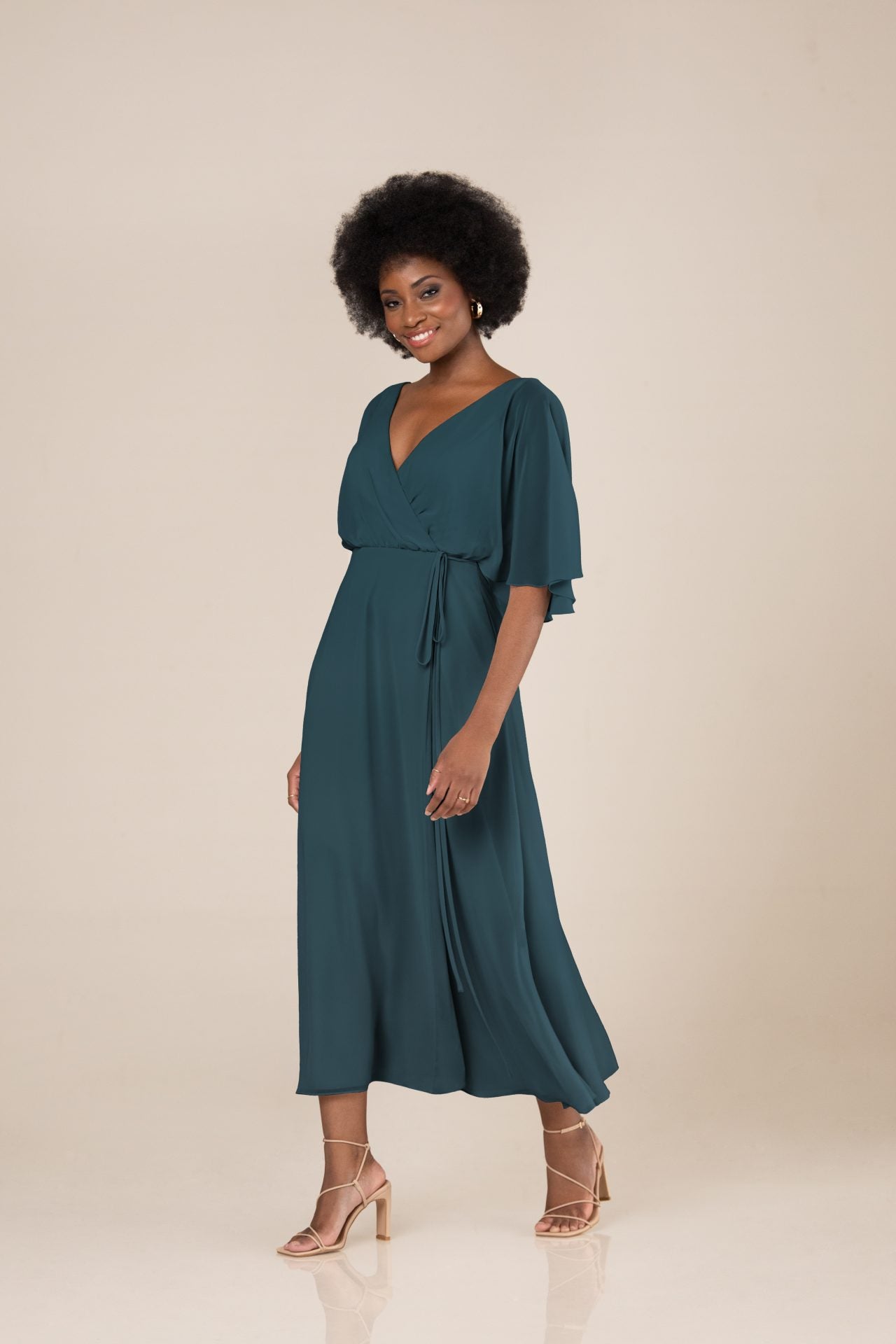 Chaya Tea Length Chiffon Dress - Elegant Flowy Midi Dress for Women | Perfect for Afternoon Tea, Garden Parties & Special Occasions