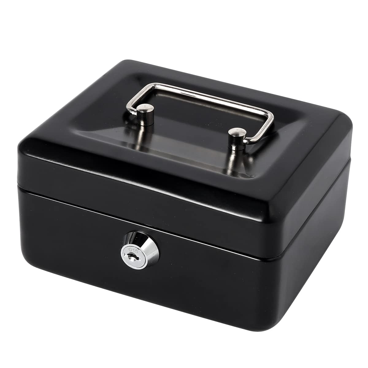 Small Lock Box with Money Tray - Portable Metal Cash Safe Box for Kids & Home Use - Secure Storage for Cash, Valuables & Documents - Perfect for Piggy Bank, Allowance Savings & Office Organization (Black)