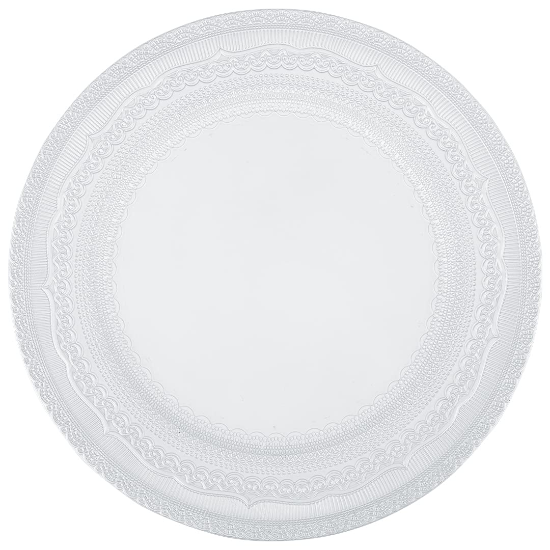 Vintage Lace Charger Plates Bulk - French Style Rustic Farmhouse Decor - Ornate Decorative Plates for Wedding, Party, Dining Table Setting (Set of 4, White)