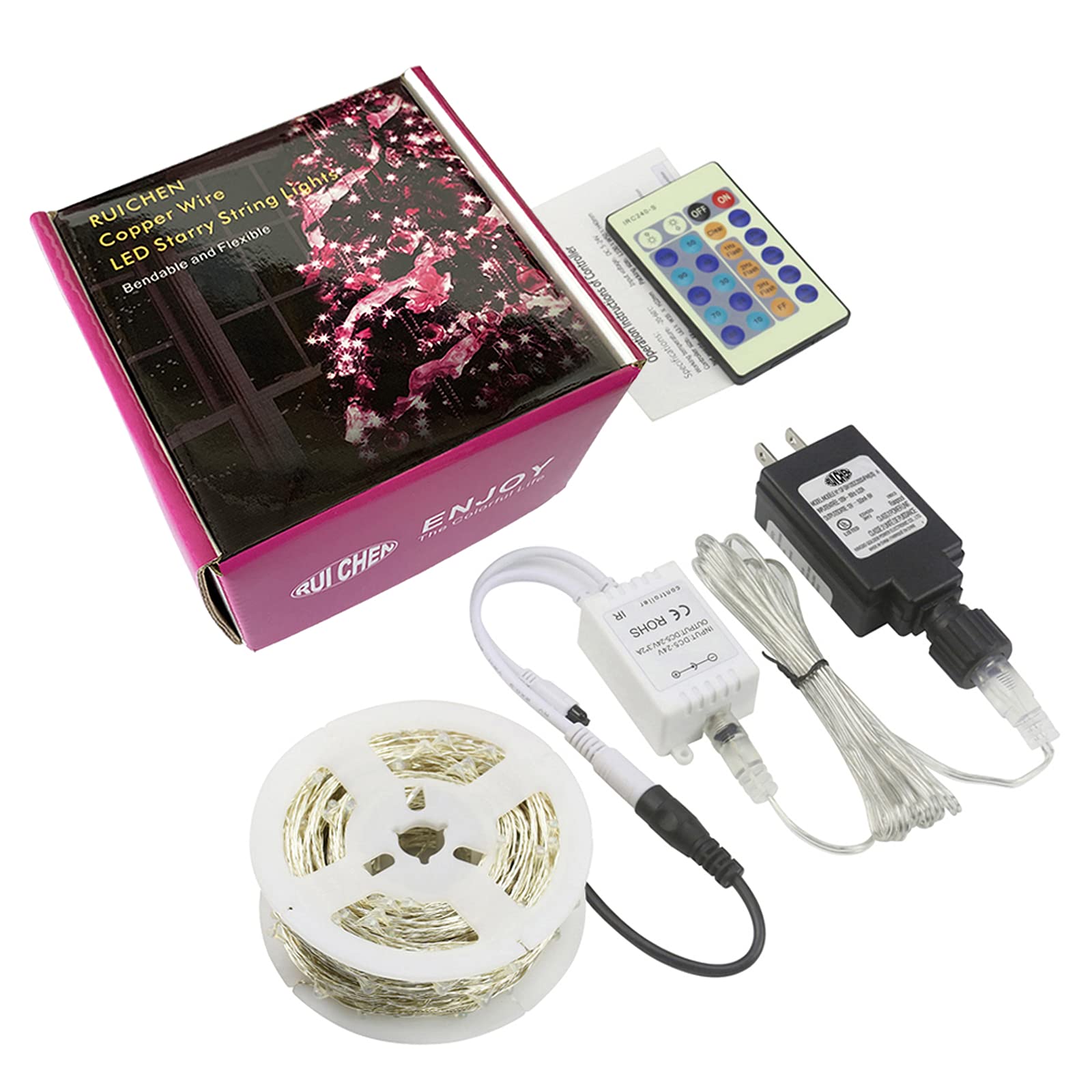 RUICHEN 500 LED Dimmable Fairy Lights - 165ft Super Long Waterproof Twinkle String Lights with Remote Control | Cool White Plug-in Silver Wire Firefly Lights for Christmas, Wedding, Party, Bedroom, Patio & Garden Decor | Indoor & Outdoor Use