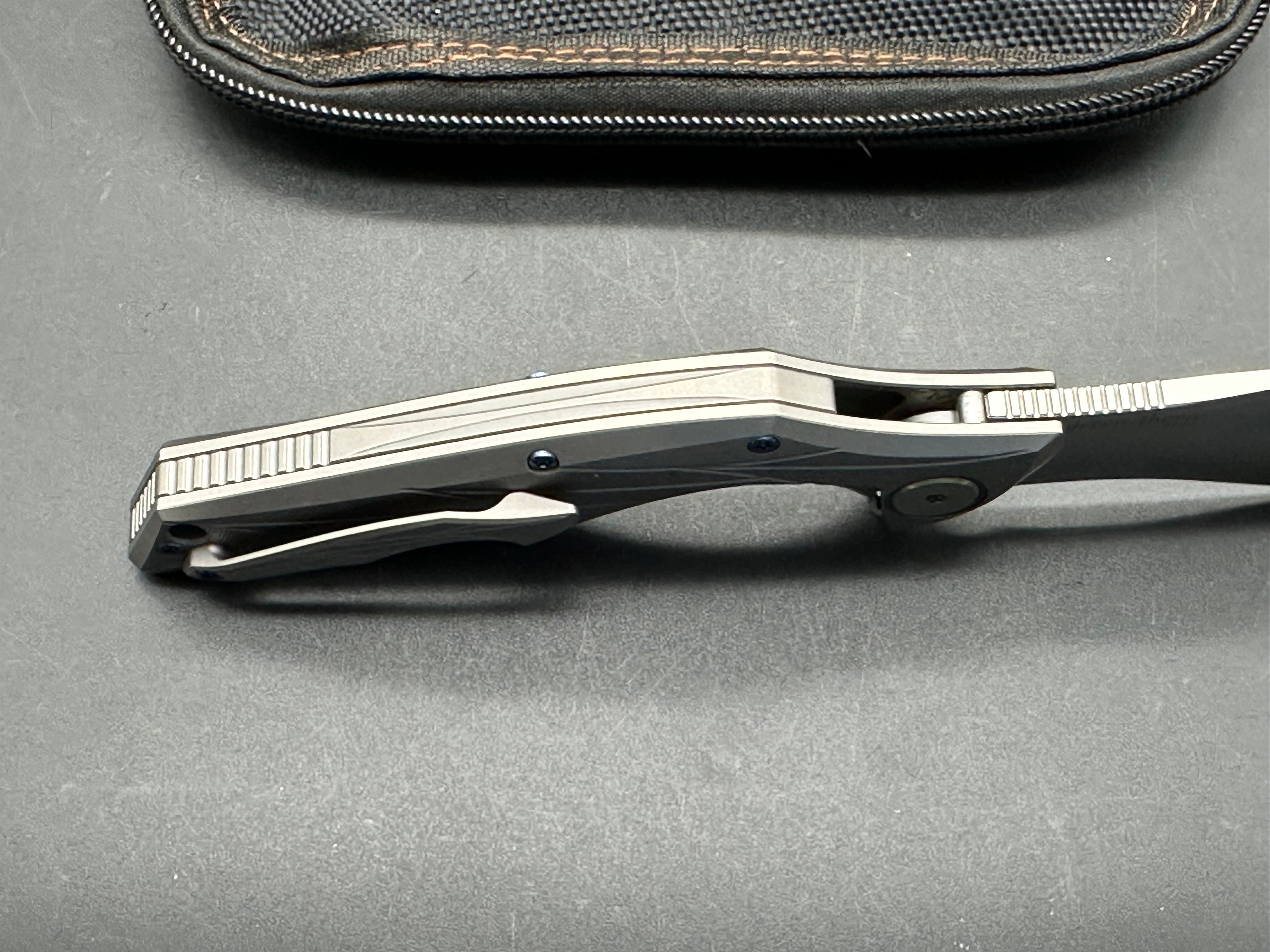 Green Thorn Talon Folding Knife - Grey Milled Titanium Frame, Custom Anodized Hardware, Upswept Blade, Stonewash M390 Steel - EDC, Outdoor, Camping, Survival Gear