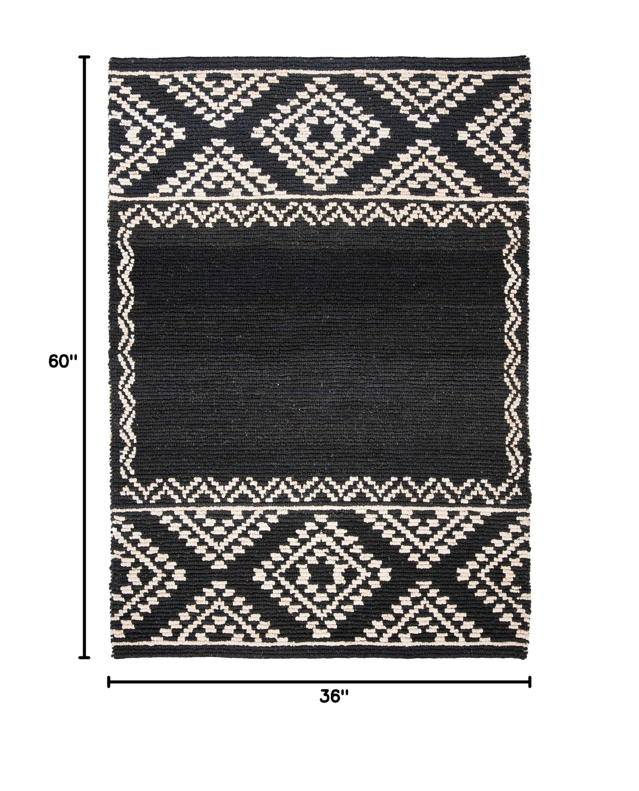 SAFAVIEH Handmade Boho Moroccan Jute Accent Rug - 3' x 5', Black, Natural Fiber Collection, Durable for High Traffic Areas | Perfect for Entryway, Living Room, Bedroom & Boho Home Decor (NF552Z)
