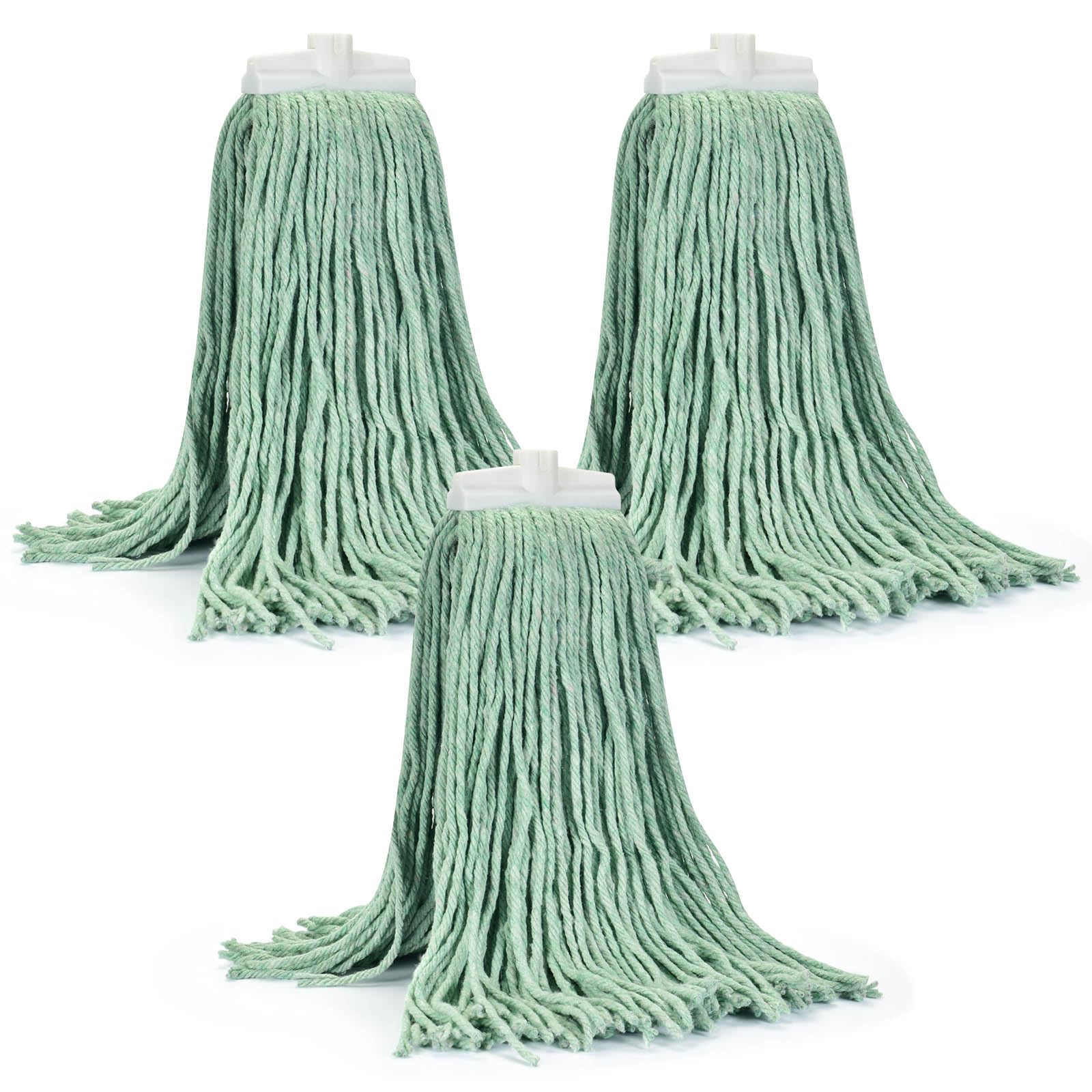 Matthew Heavy Duty Cotton Wet Mop Replacement Heads (Green, Large, 3-Pack) with 2 Microfiber Cloths for Residential & Commercial Floor Cleaning - Fits Standard American Screw - Ideal for Hardwood, Tile & Laminate Floors