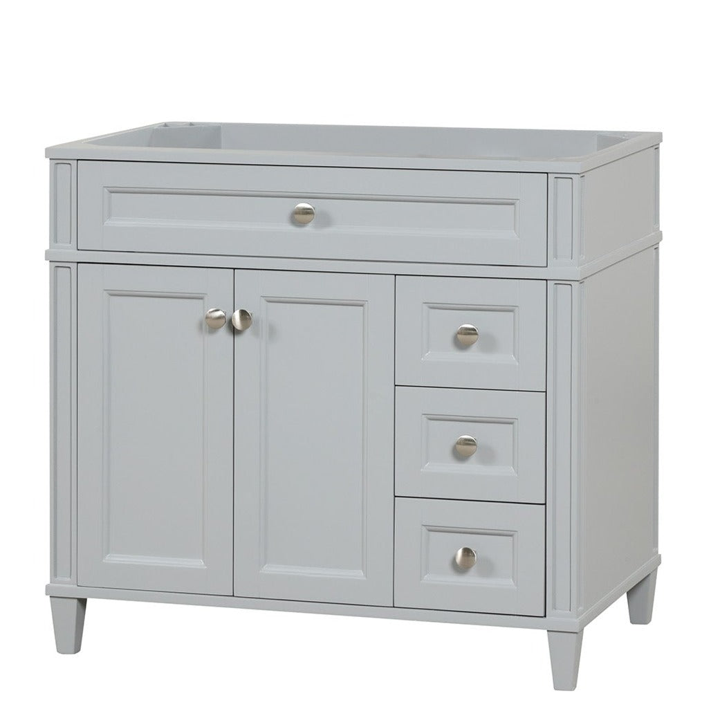 Kensington 35.5-Inch Right-Side All-Wood Bathroom Vanity in Metal Gray - Cabinet Only for Modern Bathroom Remodeling & Home Upgrade