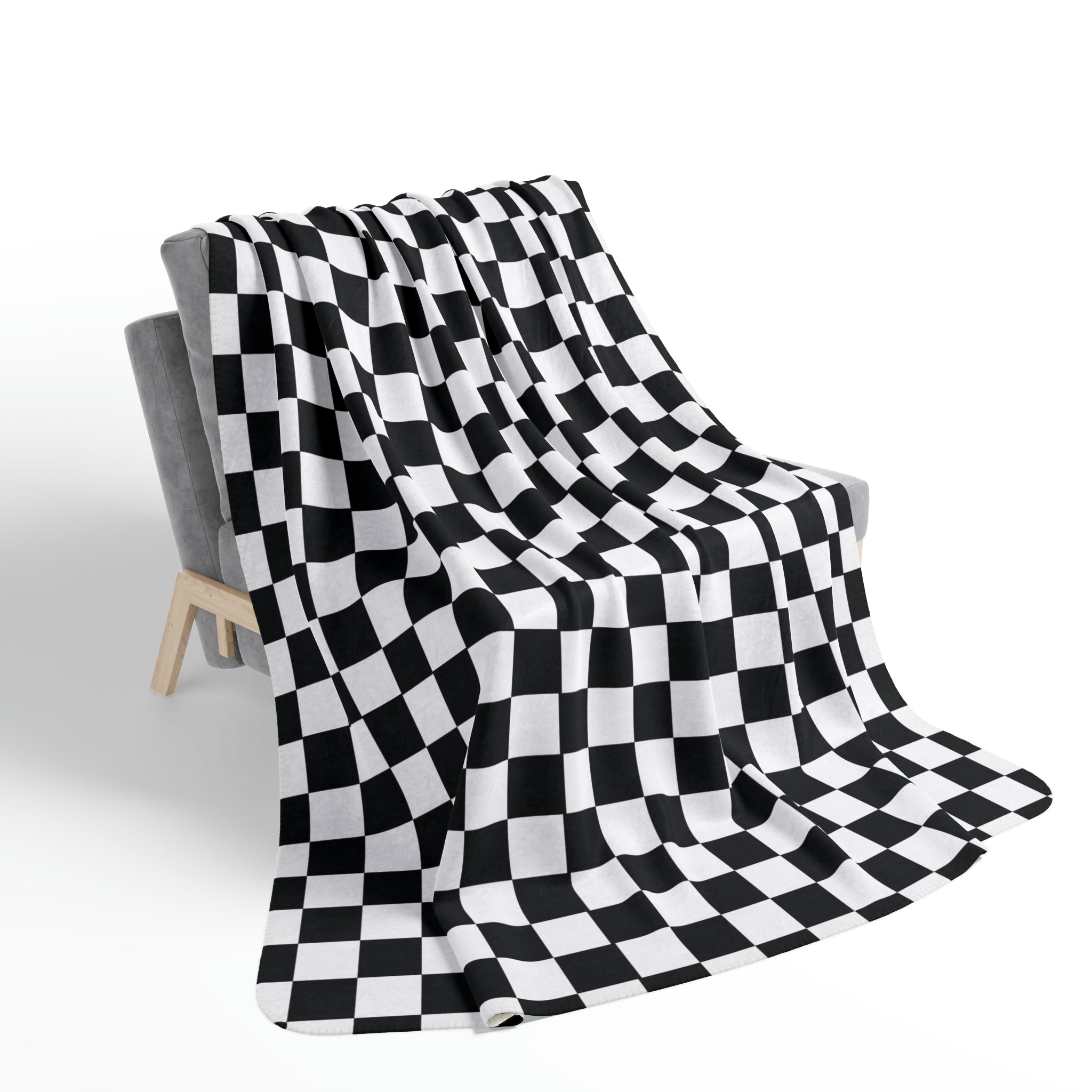 Black and White Checkered Fleece Sherpa Blanket - Soft Plaid Throw for Couch, Bed, Camping & Outdoor Use