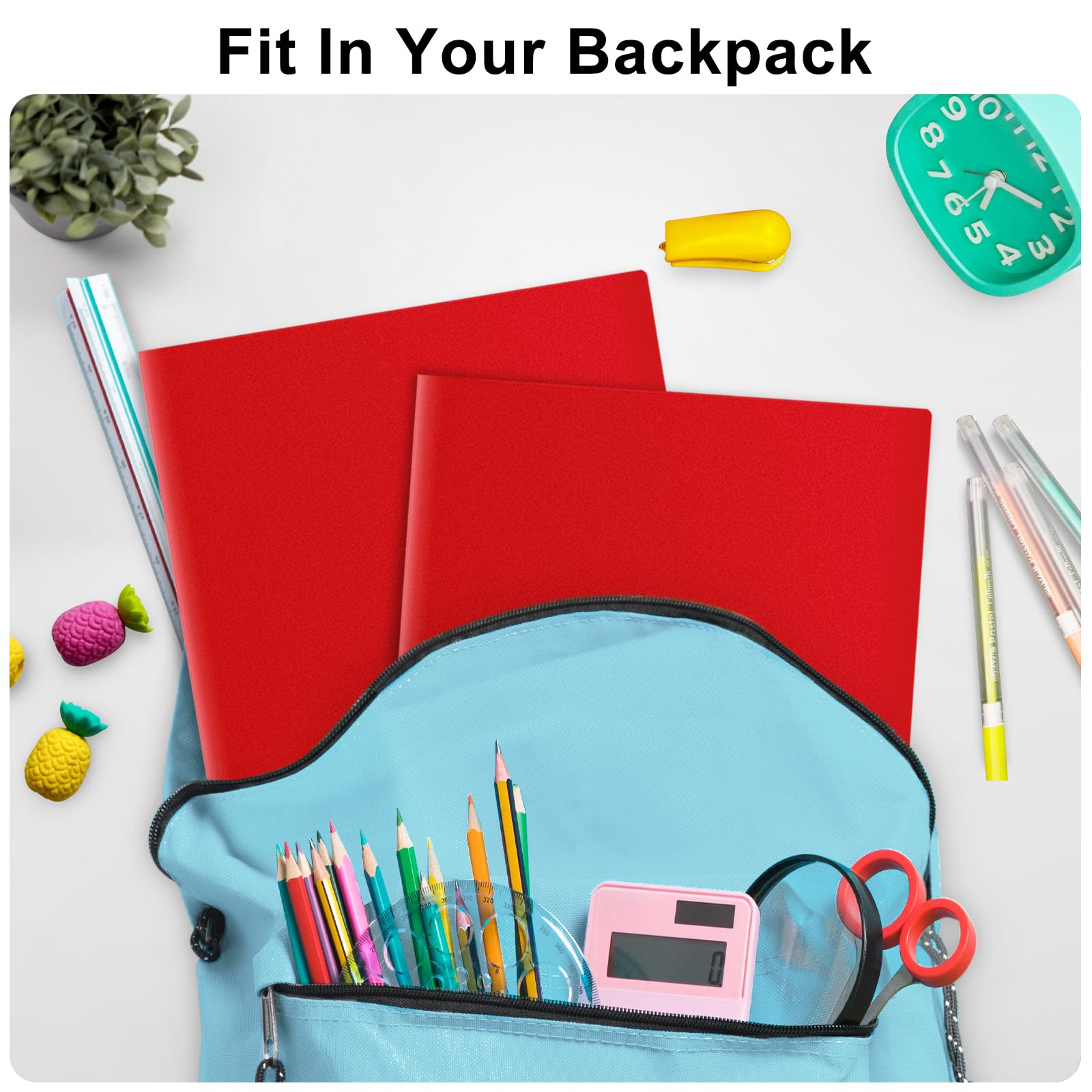ViVin 12-Pack Sturdy Plastic Folders with Pockets - 2-Pocket Poly File Folders with Business Card Slot, Letter Size 9x12 Inch for School, Home & Office Organization - Perfect for Document Storage, Student Supplies and Office Filing (Red)