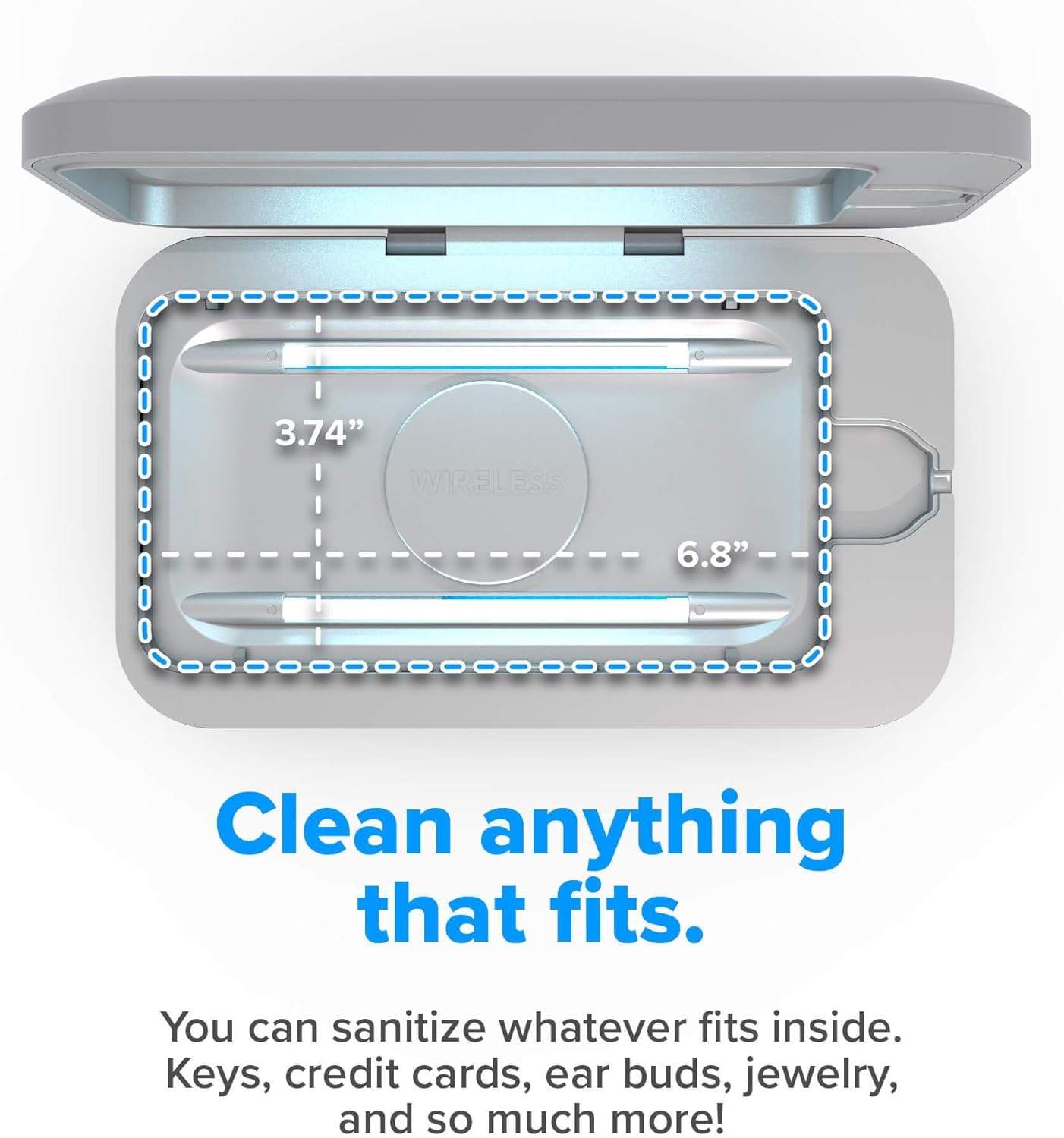 PhoneSoap Wireless UV Phone Sanitizer & Qi Charging Station | Patented 360° UV-C Light Sanitizer for Phones, AirPods, Keys | Kills 99.9% Germs While Charging | Gunmetal Grey | Perfect for Home, Office & Travel Use