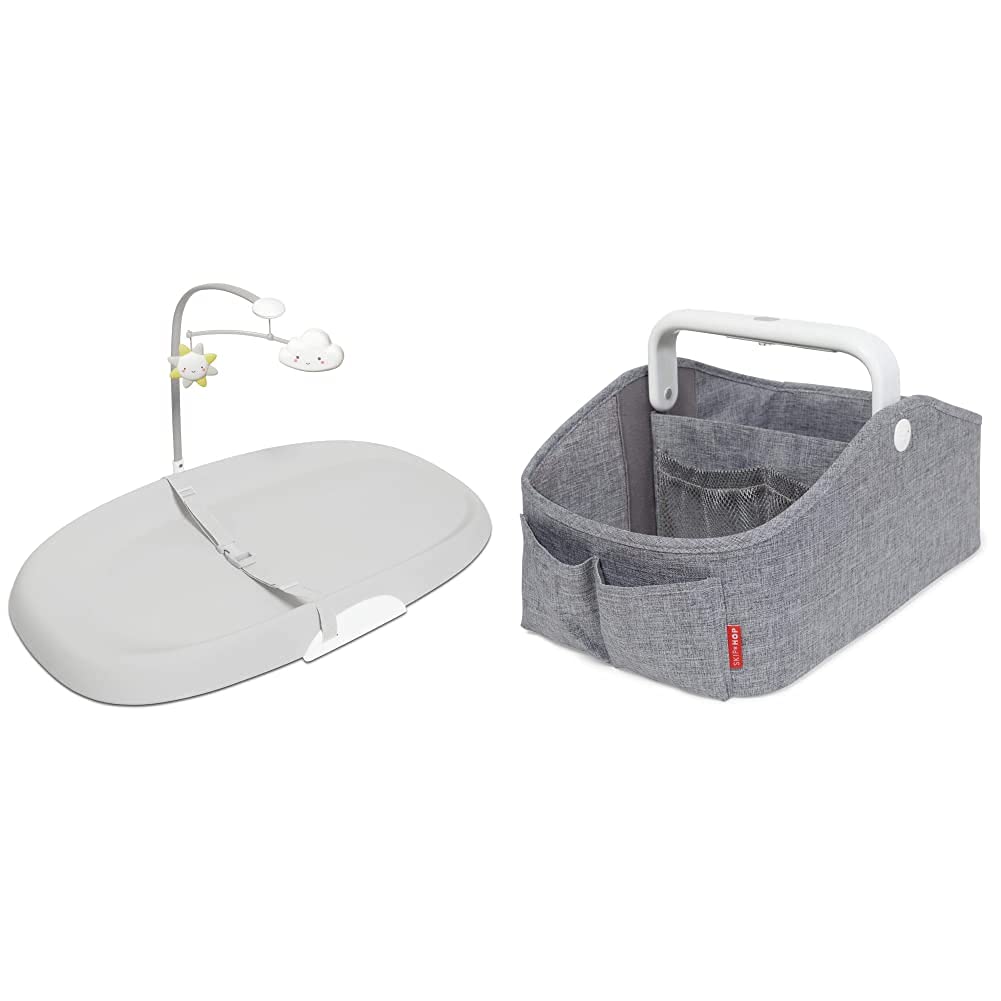 Skip Hop Newborn Essentials Starter & Baby Gift Set - Grey Changing Pad & Diaper Caddy Organizer | Perfect for Nursery, Baby Shower & On-the-Go Diaper Changes