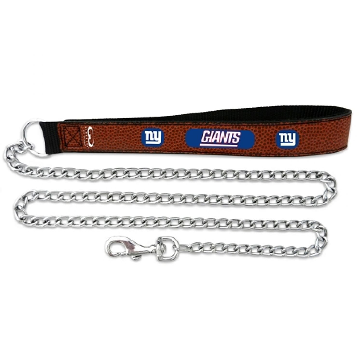 NFL New York Giants Football Leather Dog Leash - 2.5mm Thick Medium Length Chain Lead for Walking & Training - Perfect for Game Day, Pet Outings & Giants Fan Gifts