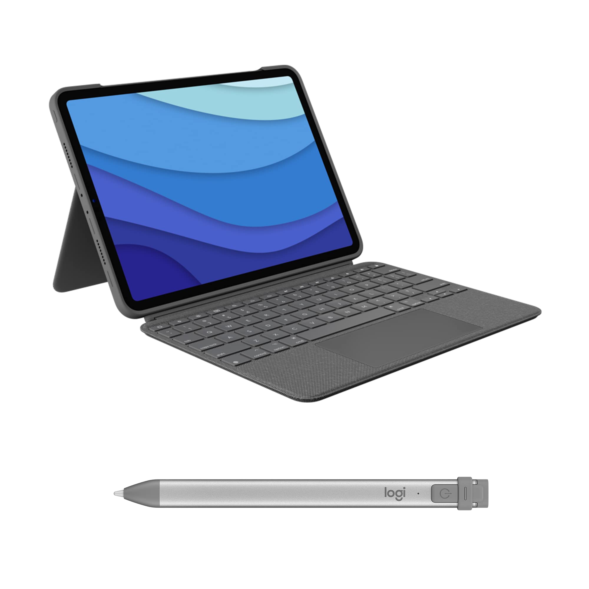 Logitech Combo Touch Keyboard Case for iPad Pro 11-inch (1st-4th Gen 2018-2022) with Oxford Gray Cover & Crayon Gray Stylus - Compatible with Apple Pencil & All iPads 2018+ | Perfect for Work, Study & Creative Projects