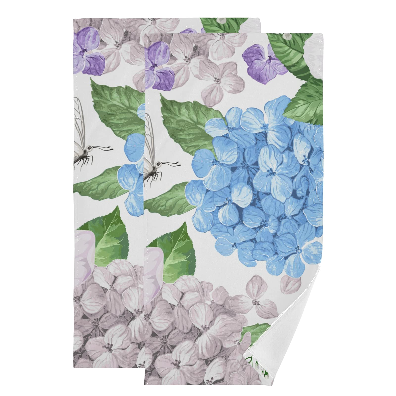 Susiyo Pink & Blue Hydrangea Flower Towel Set - 2 Piece Small Washcloth & Fingertip Towels for Bathroom, Kitchen & Home Decor | Soft Hand Towels for Guest Bathrooms, Vanity & Decorative Accents