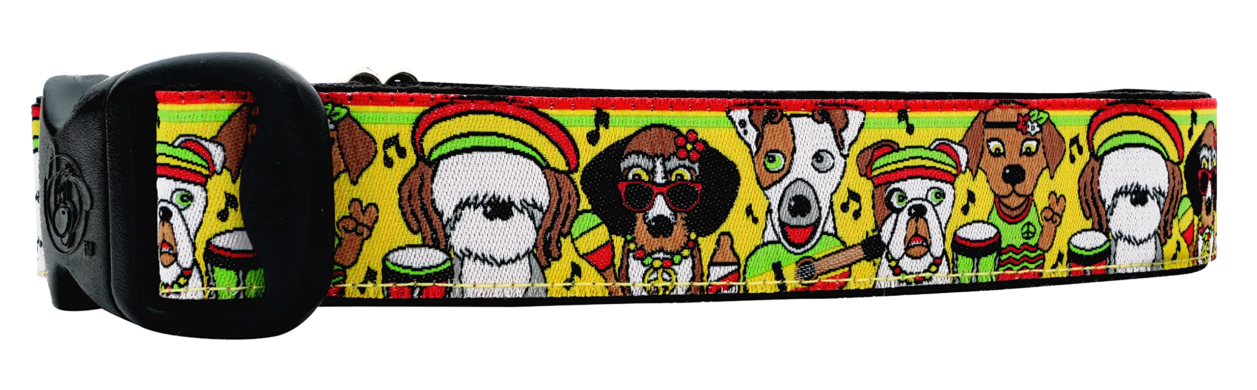 Adjustable 1 Inch Jamaican Reggae Music Peace Sign Rasta Dog Collar - Medium, Large & X-Large Sizes (17