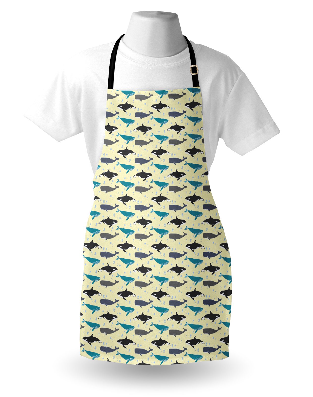 Ambesonne Whale Apron - Unisex Adjustable Kitchen Bib with Ocean Wildlife Design for Cooking, Baking & Gardening | Waterproof & Durable for Home, Restaurant & Outdoor BBQ Use
