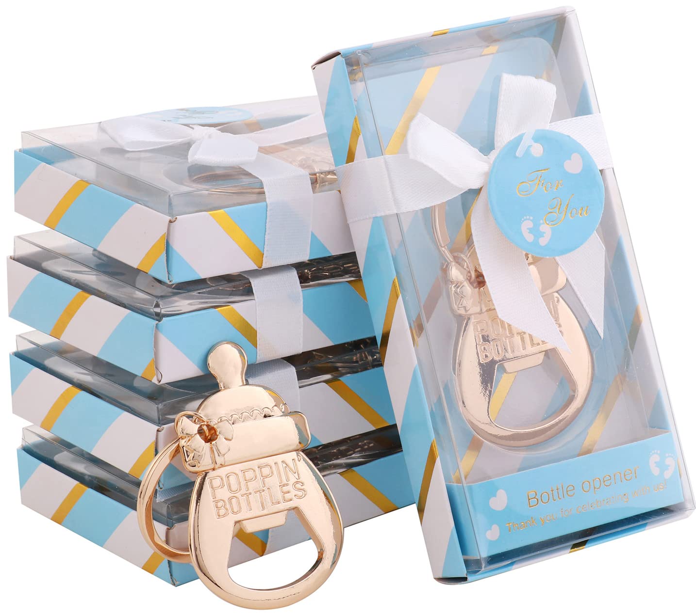 24 Pack Blue Bottle Opener Keychains - Perfect Baby Shower Favors for Boys, Unique Guest Souvenirs & Party Decorations - Ideal for Newborn Celebrations, Gender Reveals & Bridal Showers (Blue, 24 Count)
