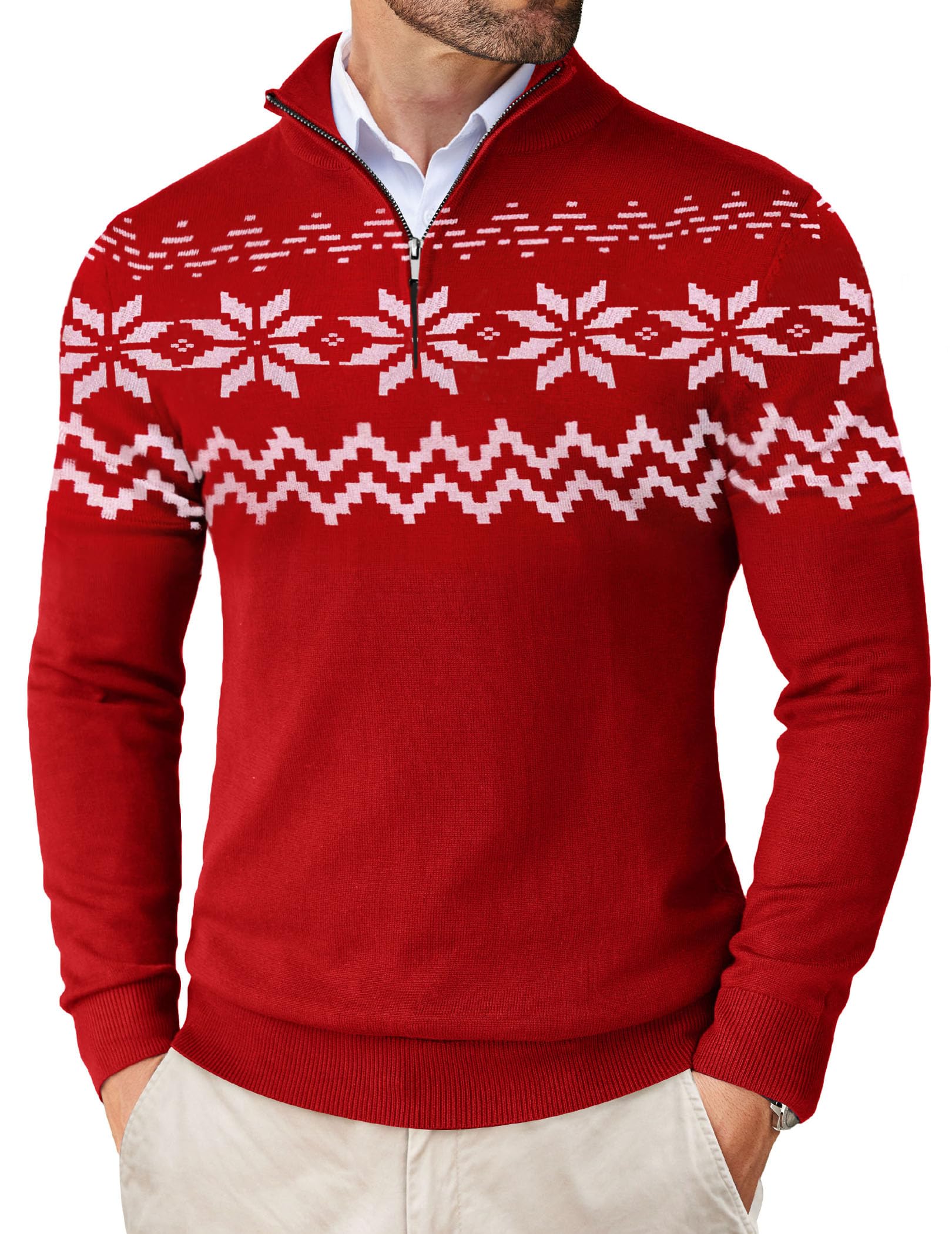 COOFANDY Men's Slim Fit Lightweight Quarter Zip Sweater - Mock Neck Pullover Casual Polo for Work & Outdoor Activities
