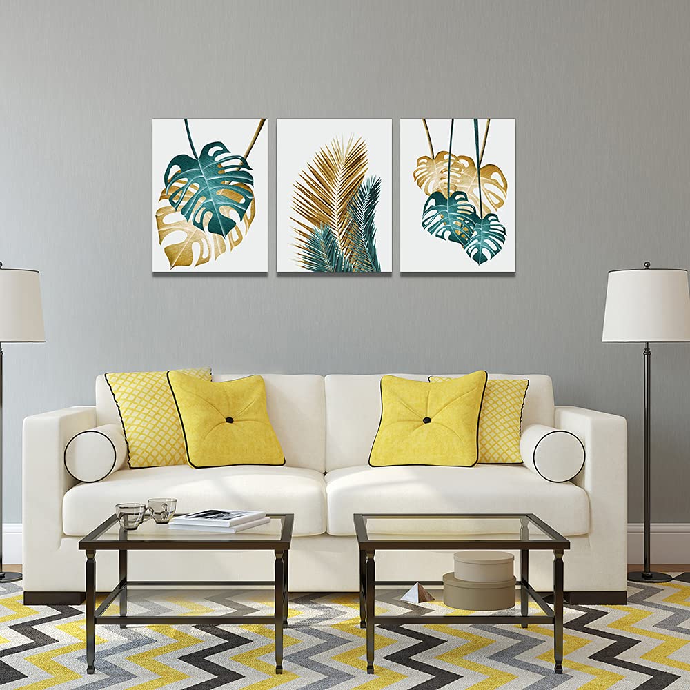 3-Piece Abstract Leaves Canvas Wall Art - Modern Home Decor for Living Room, Bedroom, Kitchen, Dining Room & Office | Perfect for Wall Decorations, Bathroom Accents & Family Spaces