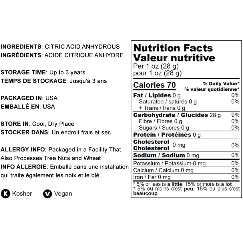 Food to Live Citric Acid Powder - 1 Pound Anhydrous, Fine Granules, Food Grade Lemon Salt | Perfect for Cheese Making, Bath Bombs, Canning & DIY Cleaning | Kosher, Non-GMO, Bulk Sour Salt for Cooking, Baking & Home Use
