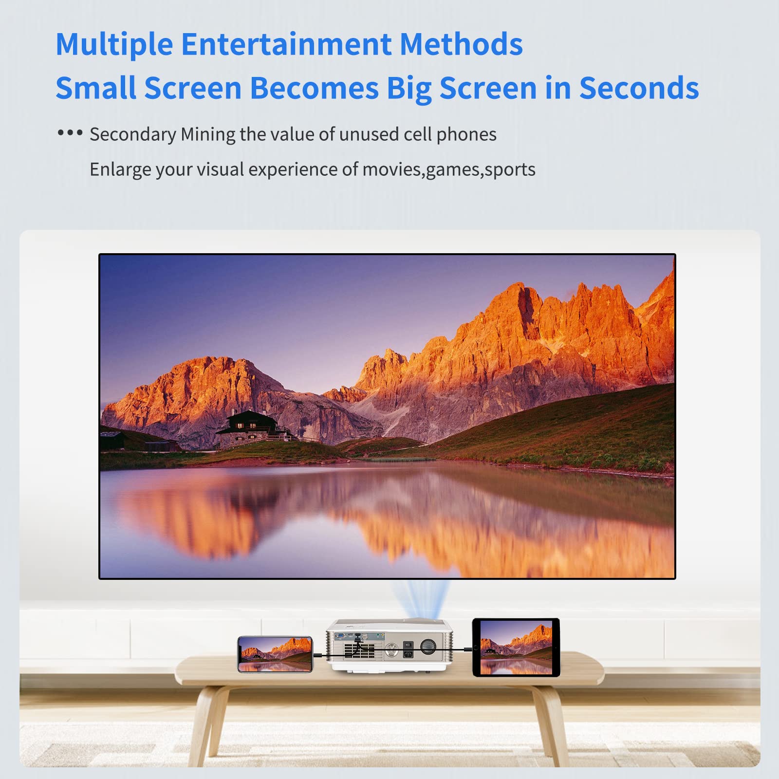 1080P LED Projector 9000 Lumens - 200 Inch Home Theater & Outdoor Movie Projector for Gaming, Digital Zoom, Ceiling Mount | HDMI/USB/AV Compatible with Smartphone, Tablet, Laptop, DVD, TV Stick & PS5 | Perfect for Backyard Movies, Gaming Nights & Home Theater Setup