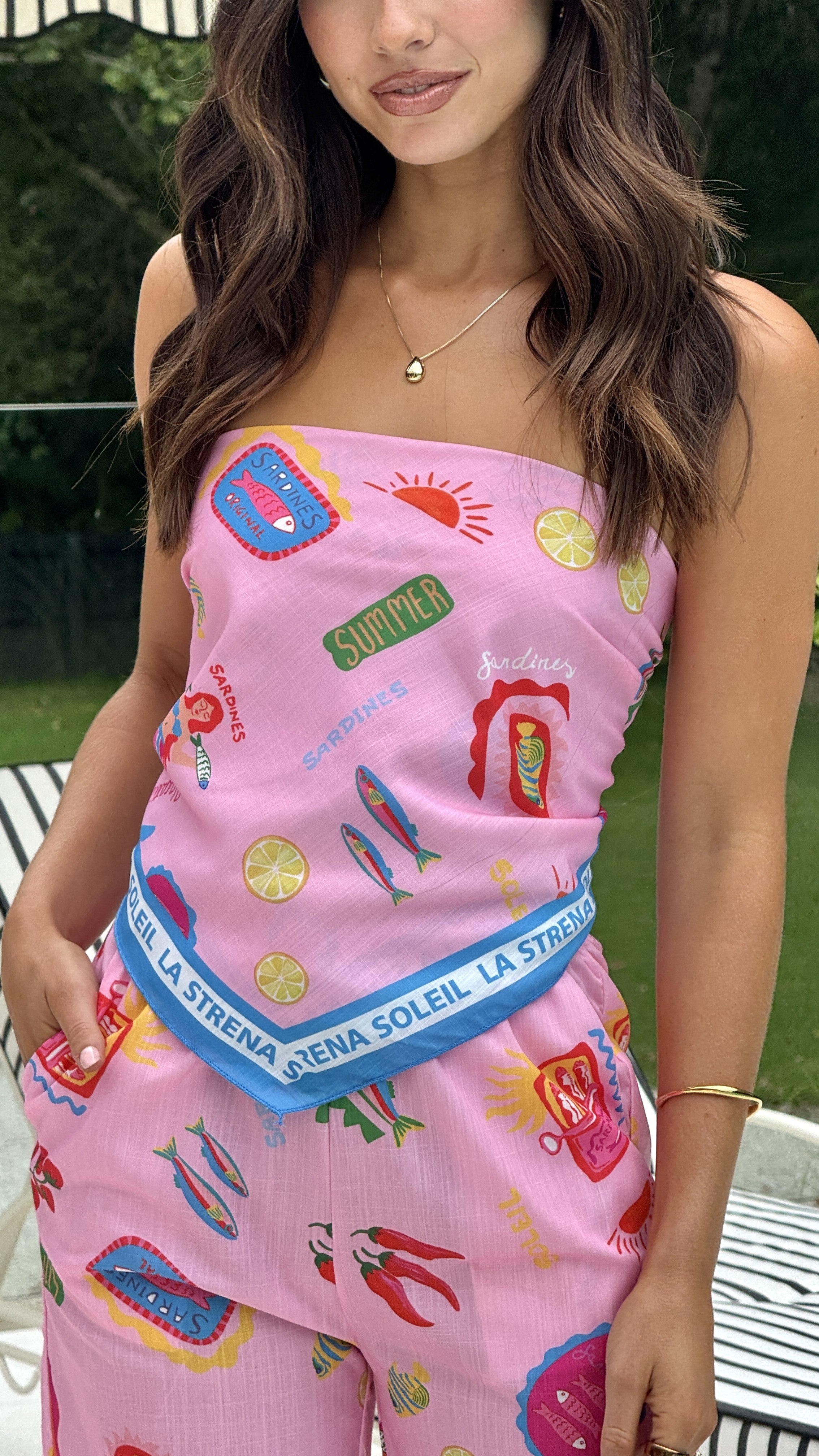 La Sirena Scarf Top and Pants Set - Pink Soleil | Women's Flowy Summer Outfit for Beach Vacation & Boho Fashion