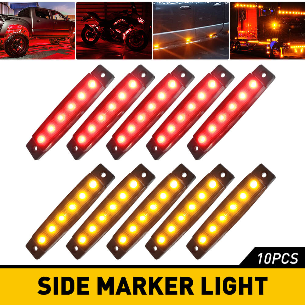 3.9 Inch Slim LED Side Marker Lights - 6 Super Bright LEDs, Smoked Lens for Trucks, Trailers, RVs & Spare Tire Covers (Pack of 10) - Waterproof & Durable for Night Driving, Parking Safety & Vehicle Visibility