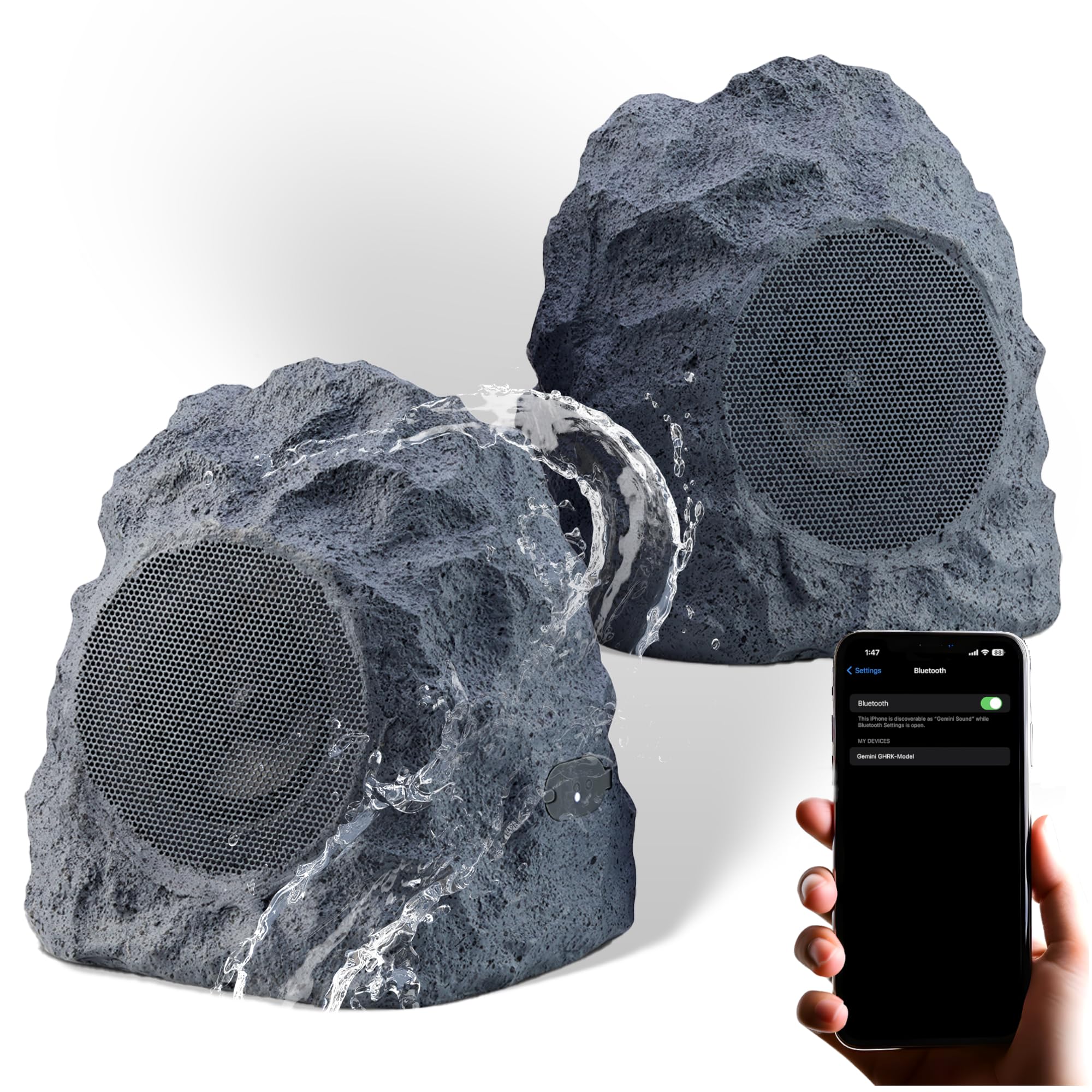 iHome IHRK-400-PR Wireless Outdoor Rock Speakers - Bluetooth 5.0, Waterproof IPX5, TWS Stereo Pairing, 10Hr Battery Life - Perfect for Garden, Patio, Poolside & Backyard Entertainment