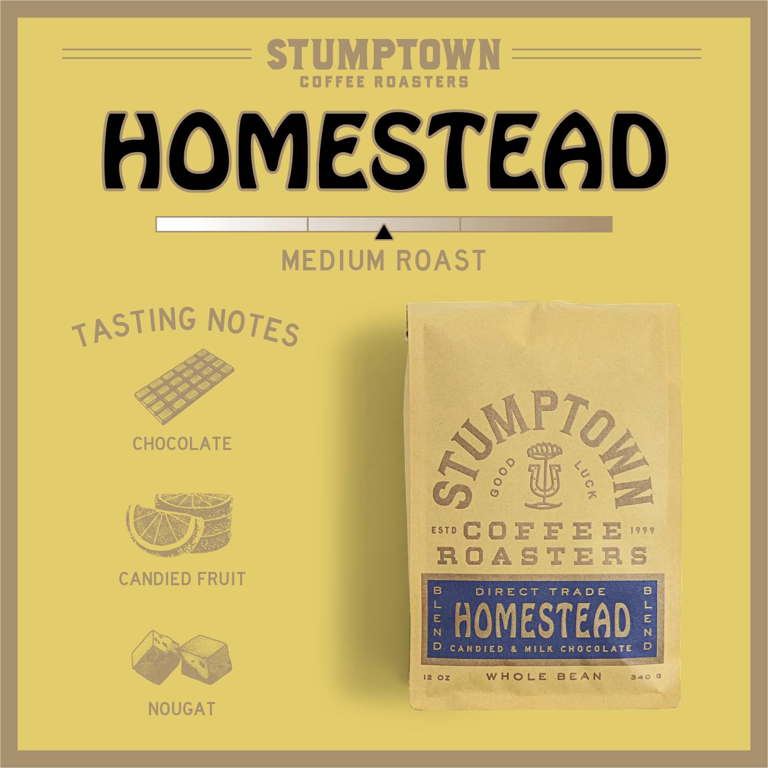 Stumptown Coffee Roasters Medium Roast Whole Bean Coffee - Homestead Blend 12oz Bag | Milk Chocolate, Cherry & Orange Flavor Notes | Perfect for Home Brewing, Office Use & Gifts