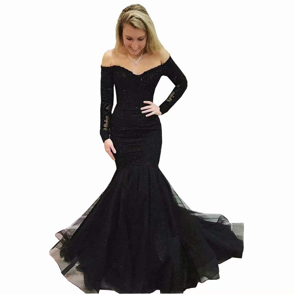 **Off Shoulder Long Sleeve Mermaid Prom Dress with Lace Backless Design - Plus Size Formal Evening Gown for Women 2021 | Perfect for Homecoming, Prom Night, and Special Occasions**
