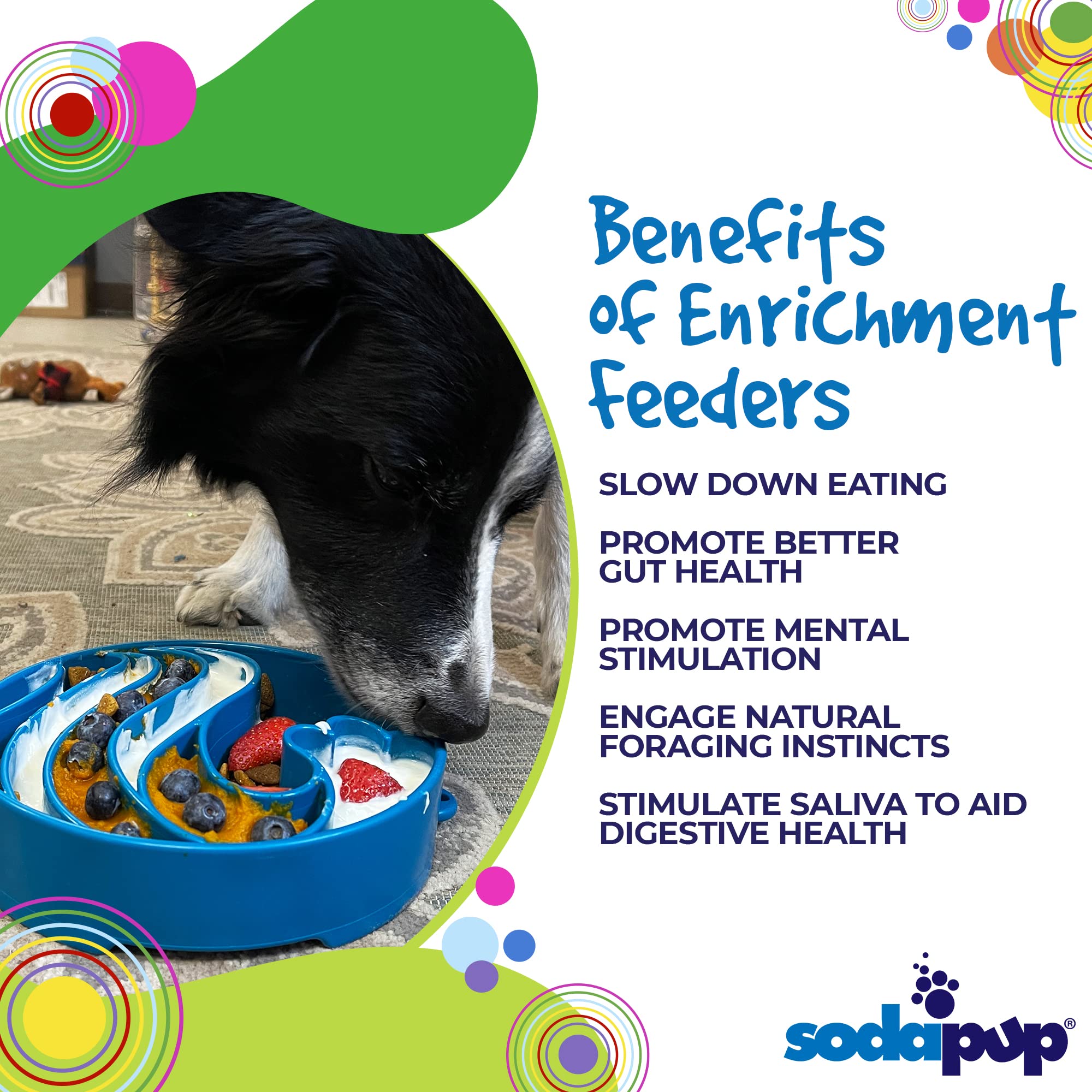 SodaPup Wave Enrichment Slow Feeder Dog Bowl - Non-Toxic Pet Food Safe Dish for Mental Stimulation & Healthy Digestion | Made in USA | Perfect for Fast Eaters & Puzzle Feeding Fun at Home or Travel
