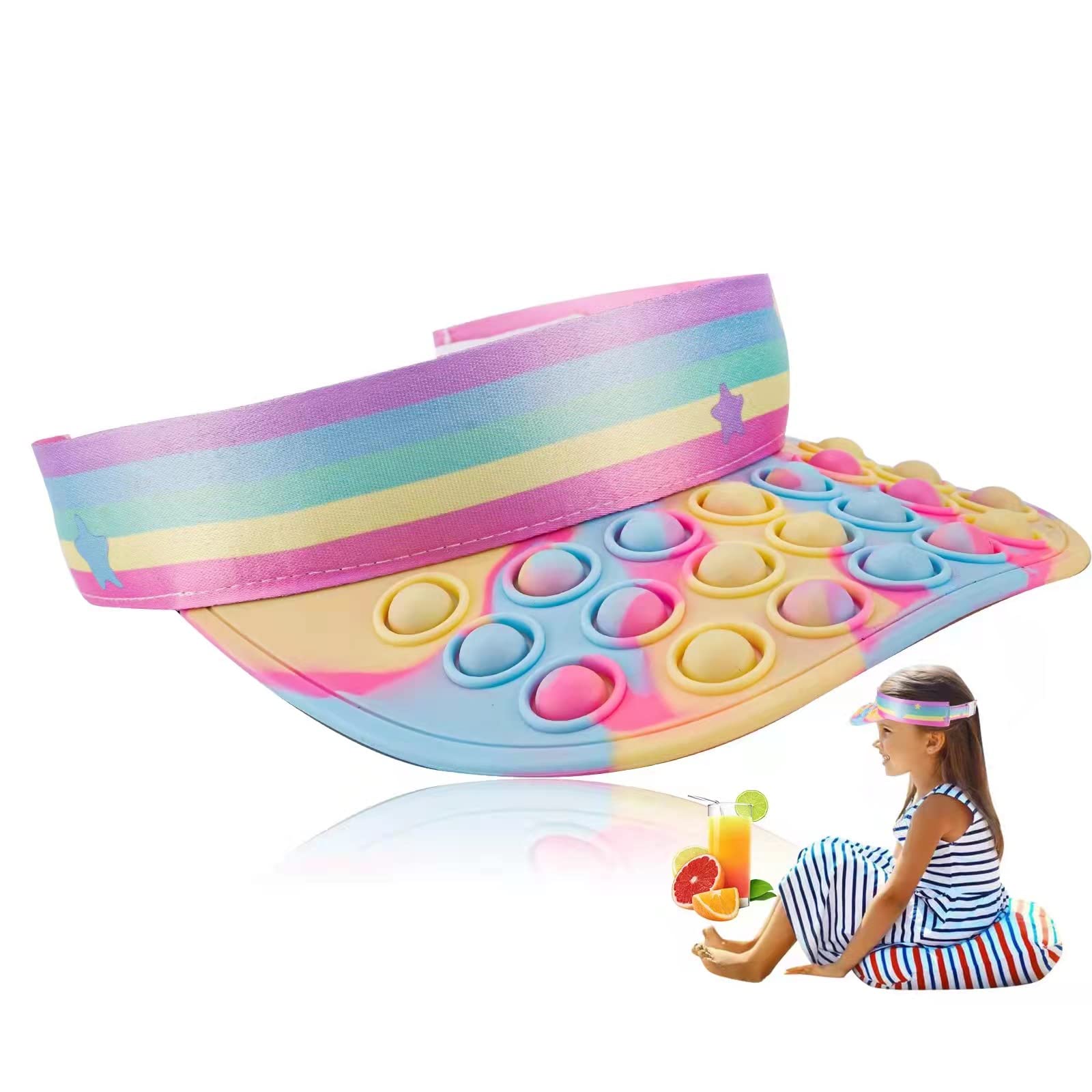 Pop Hat Fidget Toys - Rainbow Sun Visor Sensory Stress Relief Toy for Kids, Girls & Boys | Halloween Party Wear, Birthday Gifts | Latest Popular Decompression Toy for School, Travel & Outdoor Activities