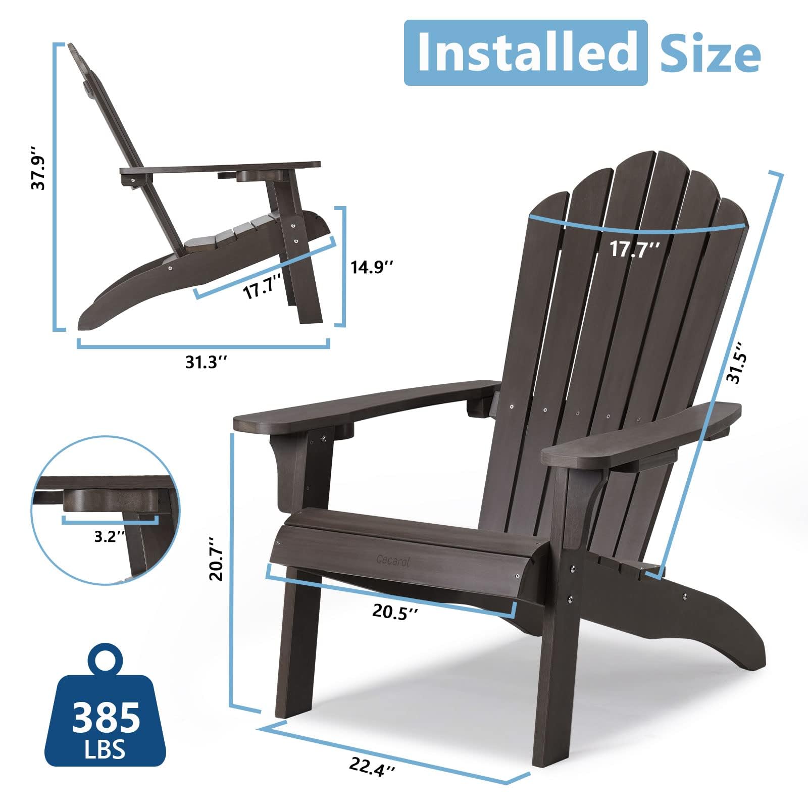 Premium Plastic Adirondack Chair with Cup Holder - Weather-Resistant Outdoor Patio Furniture for Garden, Porch, Lawn & Fire Pit Areas - Comfortable Seating for Relaxation (AC01S, Coffee Brown)