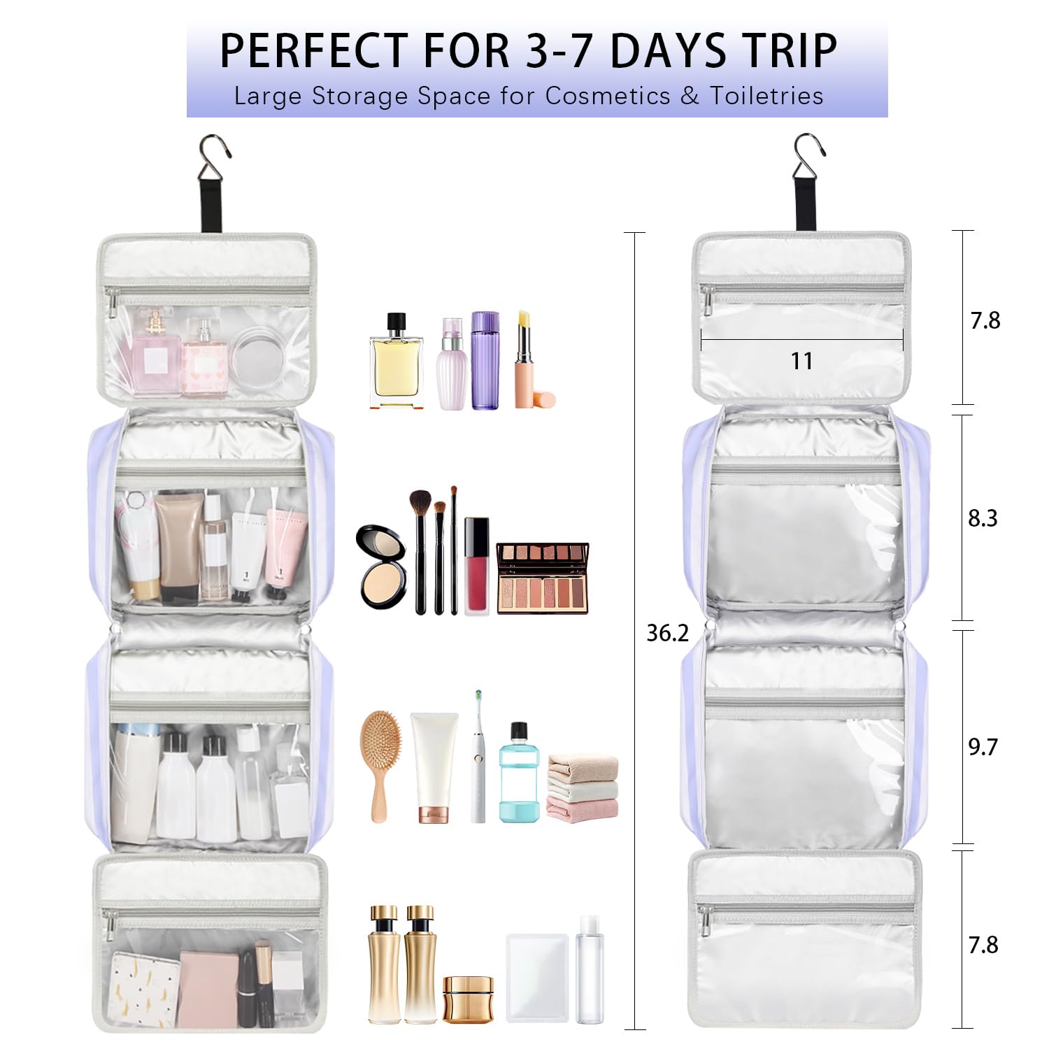 Waterproof Hanging Travel Toiletry Bag for Women - Large Portable Makeup Organizer with Hook for Cosmetics, Toiletries & Travel Essentials | Perfect for Camping, Gym, Business Trips & Vacation