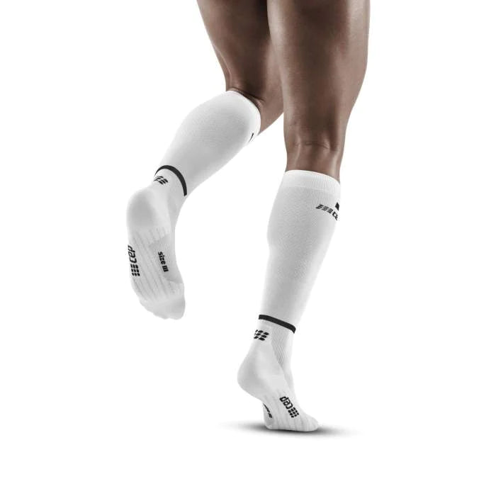 CEP Men's The Run Socks Tall v4 - White | Compression Running Socks for Men | Perfect for Marathon, Jogging & Workout Recovery