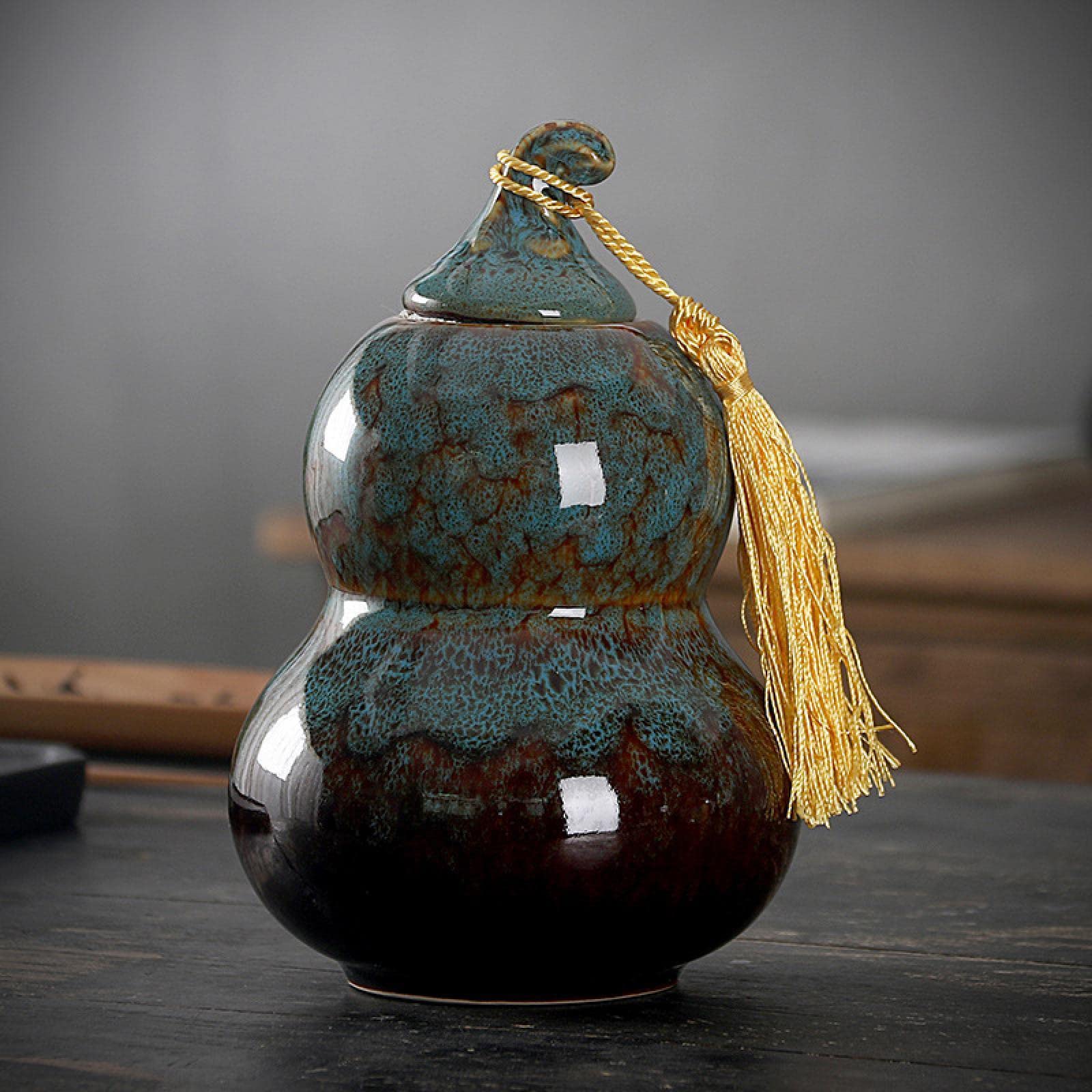 Premium Ceramic Double-Layer Sealed Gourd Pot - NA Kiln Transformer in Elegant Blue - Perfect for Tea Brewing, Aromatherapy & Home Decor