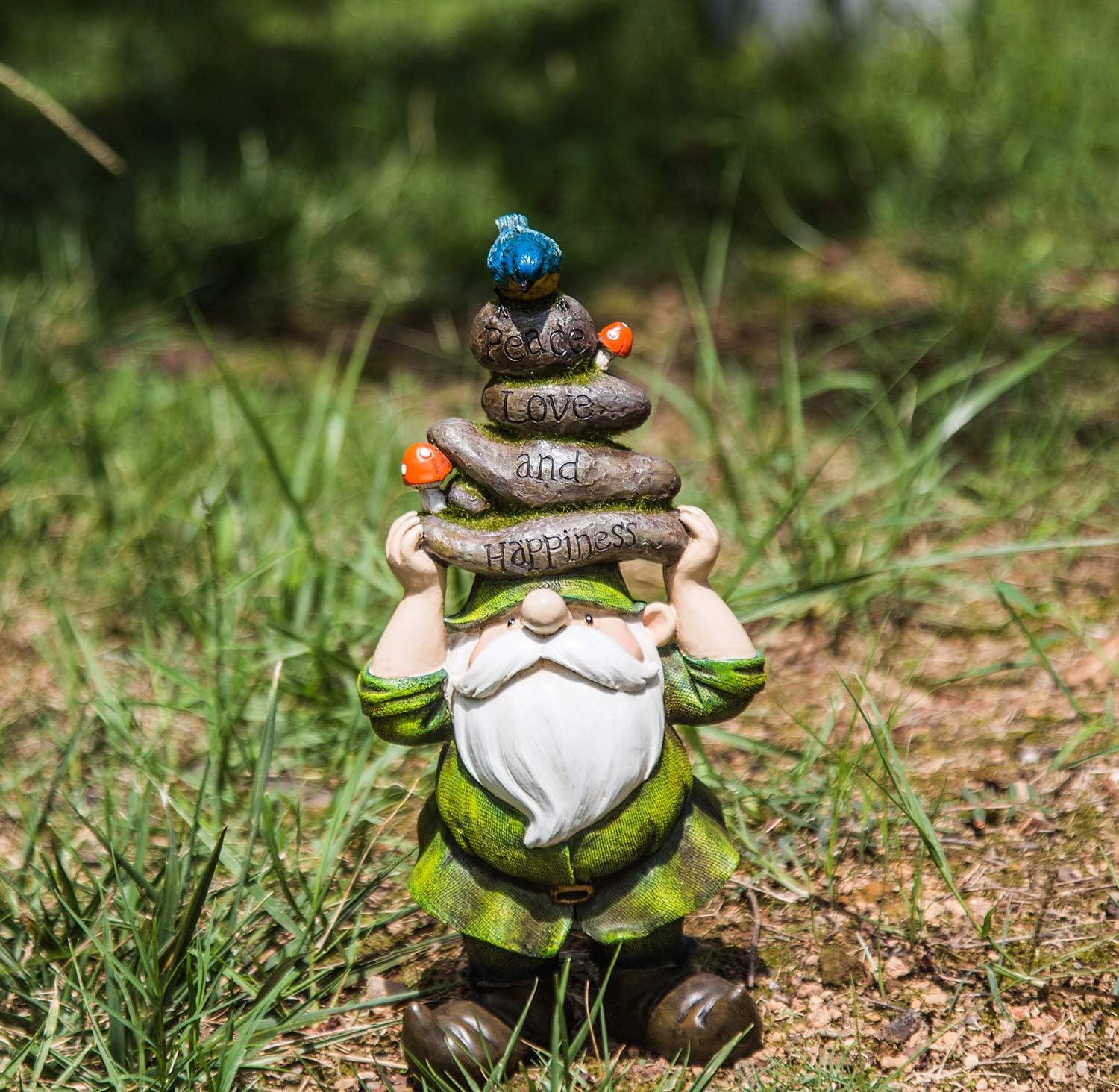 Outdoor Garden Gnome Statue - Decorative Gnome Holding Stones on Head - Perfect for Lawn, Yard, and Garden Decor