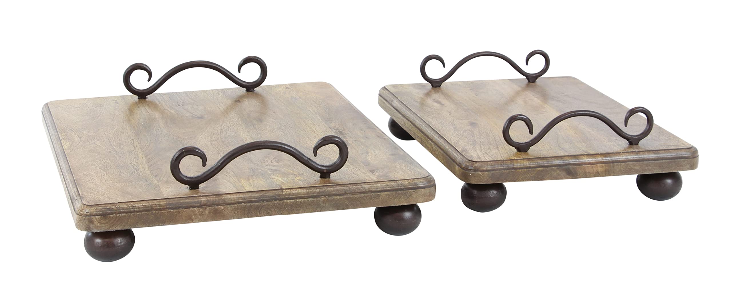 Deco 79 45700 Set of 2 Mango Wood and Iron Serving Trays - 15
