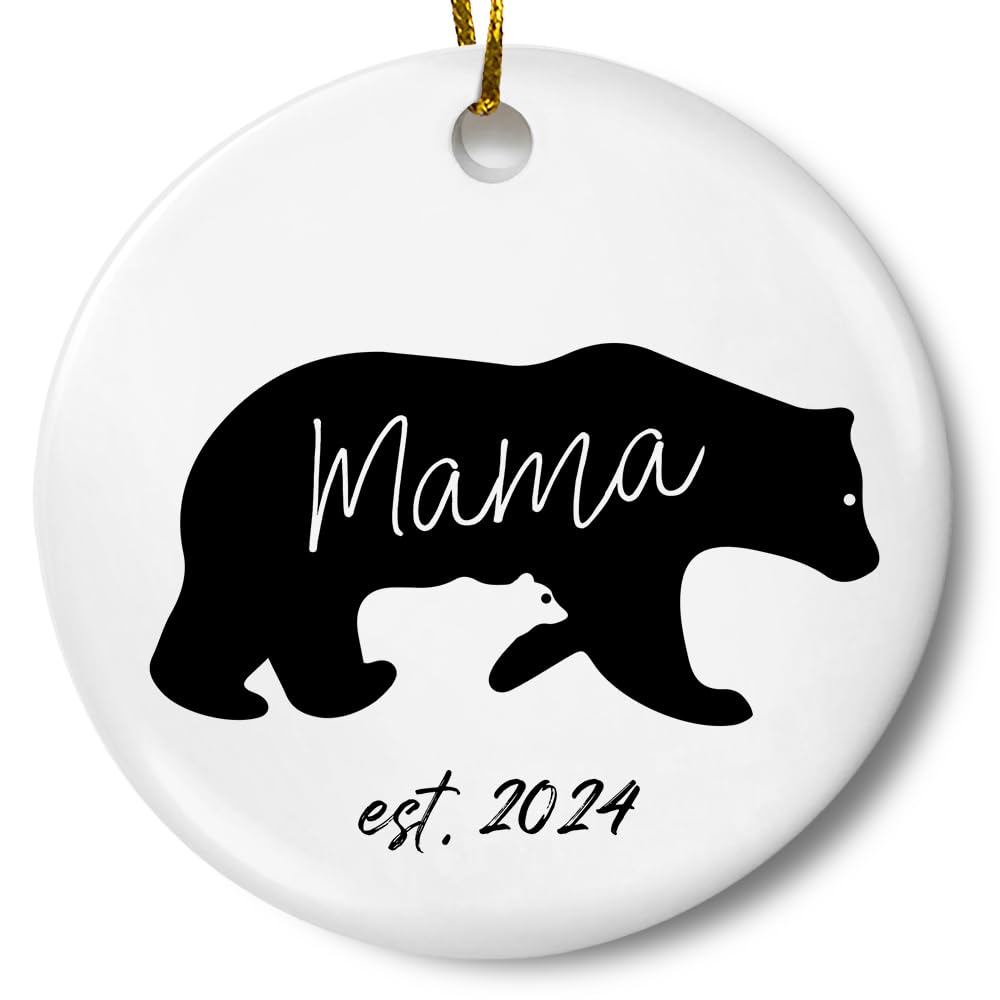 Woodland Mama Bear Christmas Tree Ornament - 3 Inch Flat Ceramic Keepsake Gift for New Mom, Mother's Day, Holiday Decor with Gift Box | Perfect for Christmas Tree Decorating, Baby Shower Gifts & First-Time Mom Presents