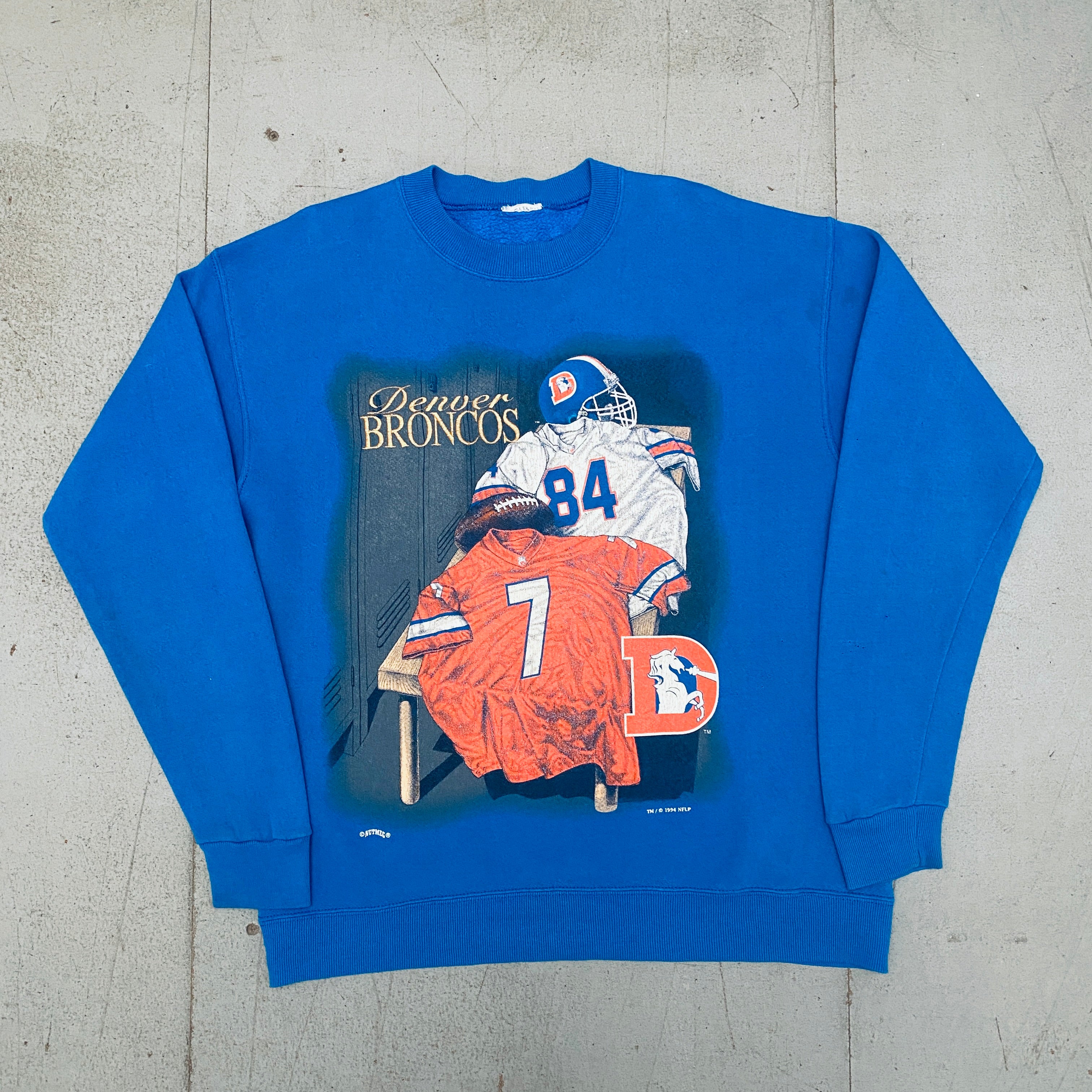 Denver Broncos 1994 Nutmeg Mills Embroidered Spellout Locker Room Sweatshirt - Vintage NFL Football Fan Apparel for Game Day, Tailgating & Collectors (Size Large)