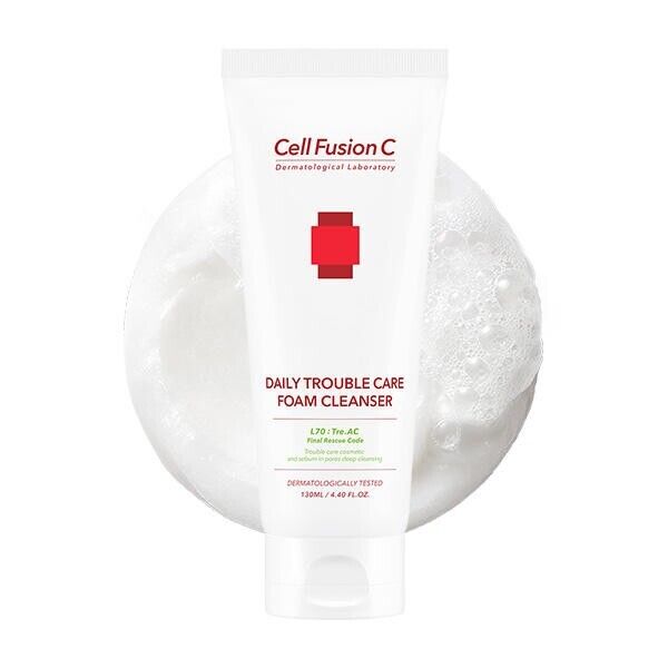 Cell Fusion C TRE.AC Daily Trouble Care Foam Cleanser 130ml - Acne Treatment & Oil Control Face Wash for Sensitive Skin - Perfect for Morning & Night Skincare Routine