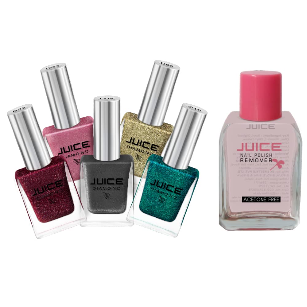 JUICE 5-in-1 Quick-Dry Long Lasting Nail Polish Combo Set - Chip Resistant, High Gloss Gel Finish with 23 F&D Approved Colors & 1 Nail Polish Remover | Perfect for Salon Quality Manicures at Home, Parties & Professional Nail Art