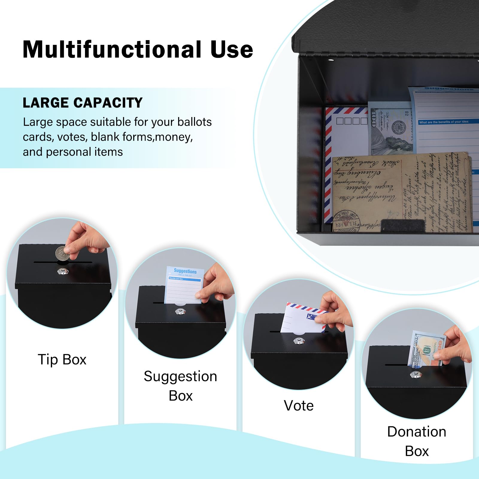 Wall Mounted Metal Suggestion Box with Key Lock - Secure Ballot & Donation Collection Box (8.7