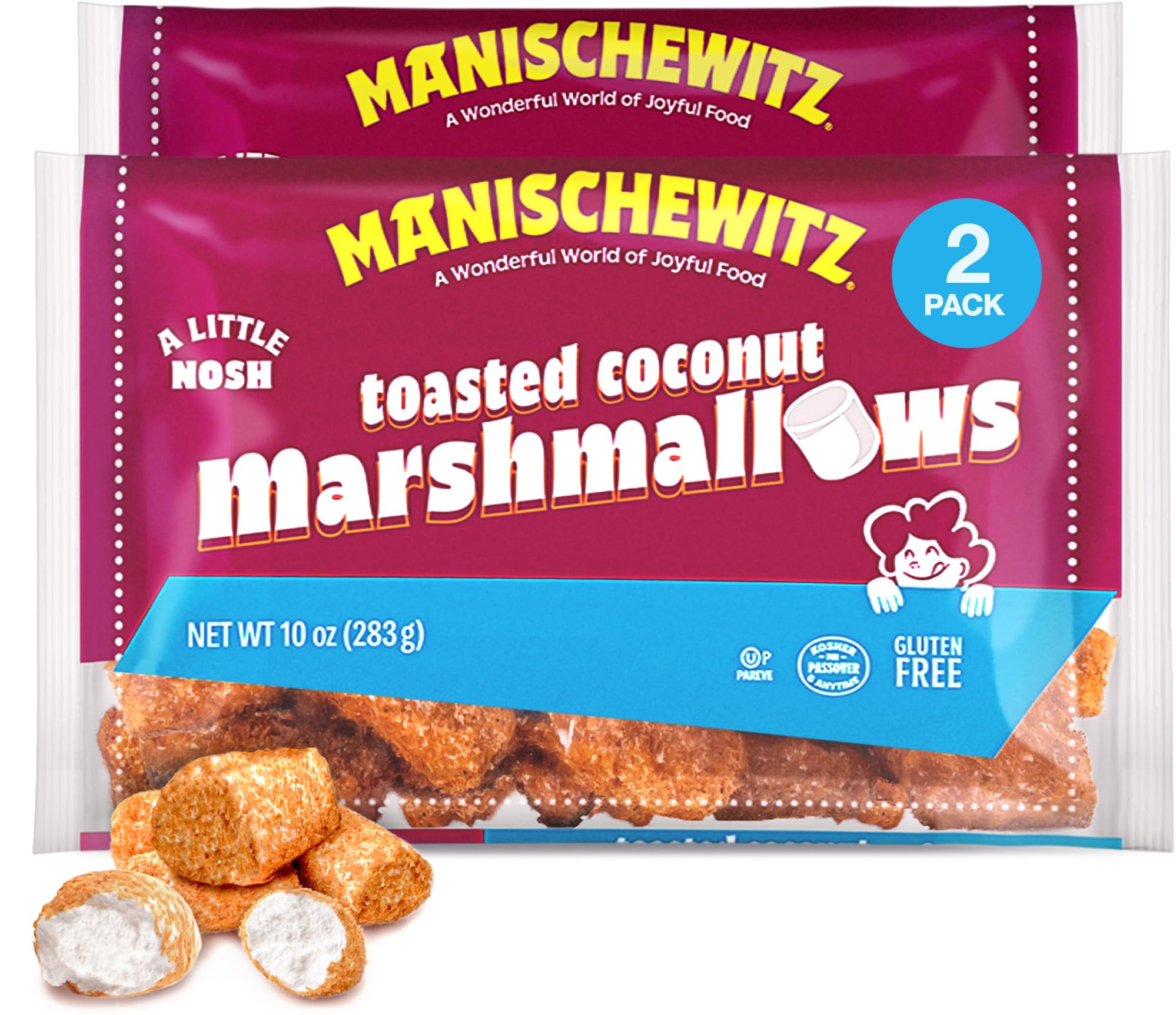 Manischewitz Toasted Coconut Marshmallows 10oz (2 Pack) - Kosher, Gluten-Free Passover Treats - Perfect for S'mores, Hot Cocoa & Holiday Desserts
