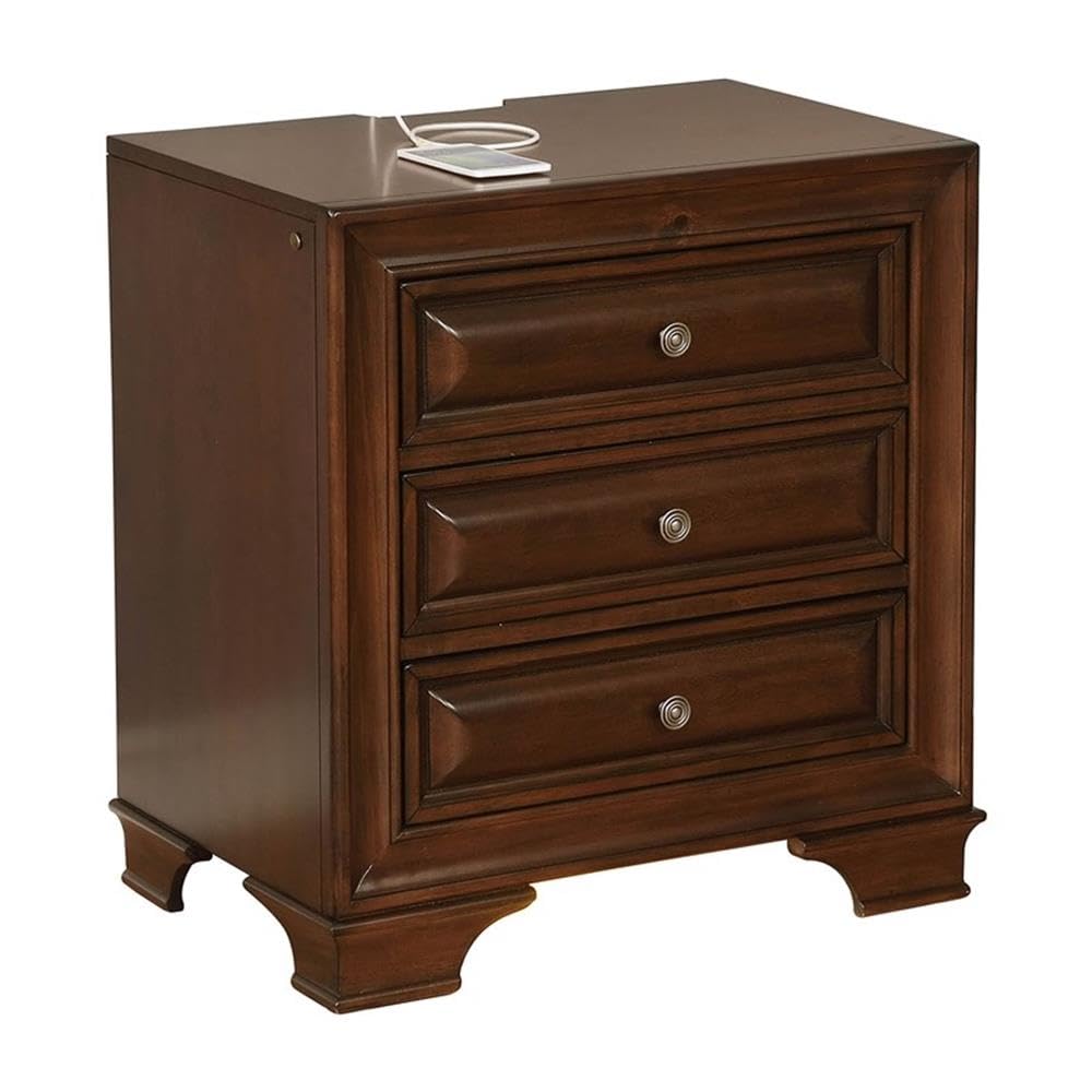 BOWERY HILL 3-Drawer Transitional Solid Wood Nightstand in Brown - Stylish Bedroom Furniture for Small Spaces & Modern Home Decor