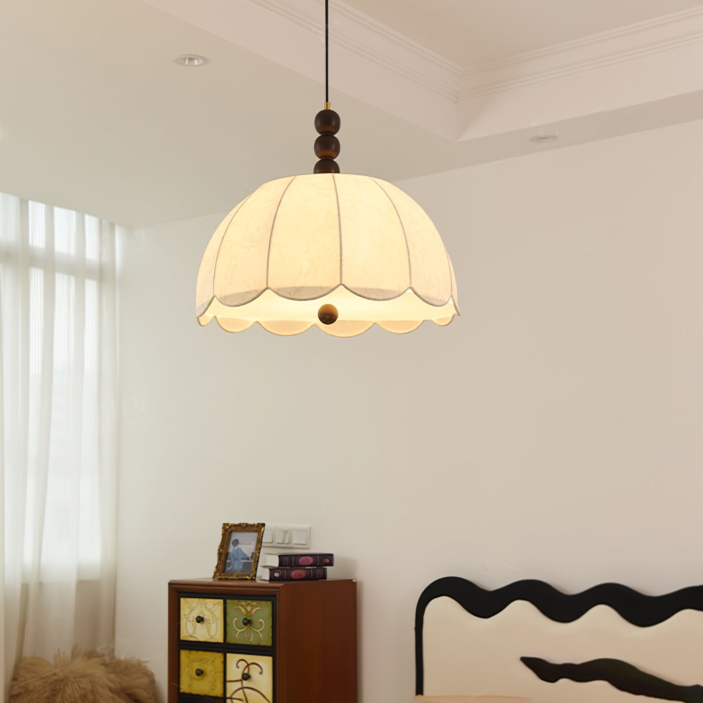 Blossom Fabric Swag Pendant Light - Elegant Floral Hanging Lamp for Bedroom, Dining Room & Living Room Decor - Perfect Boho Chic Home Lighting Fixture