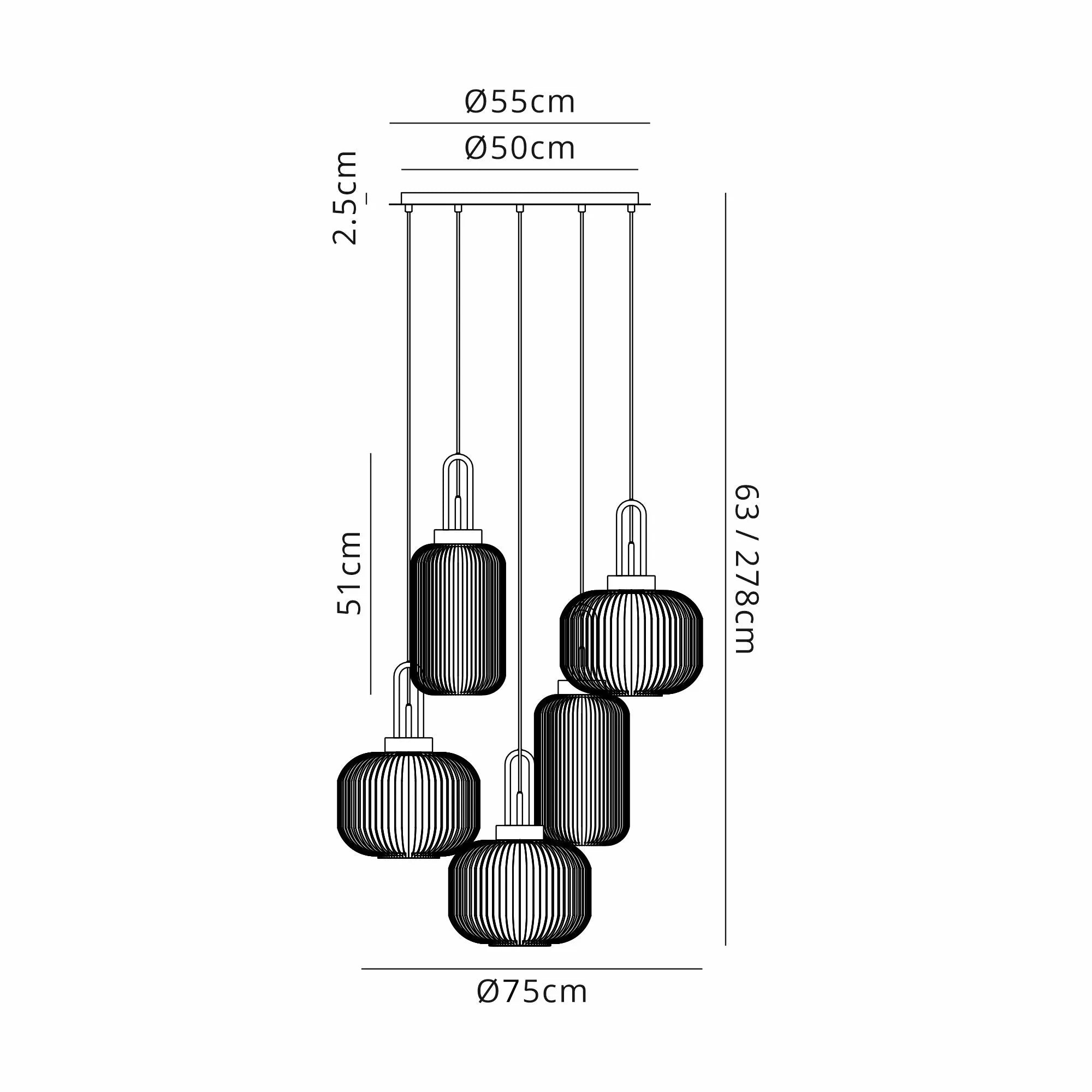 Stylish Cadiz 5-Light Cluster Pendant Light Fixture - Modern Ceiling Lighting for Dining Room, Kitchen & Living Room